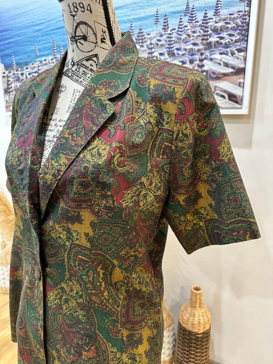 Vintage Short Sleeve Blazer Medium Autumn Tones (Primarily Green, Red, and Gold)