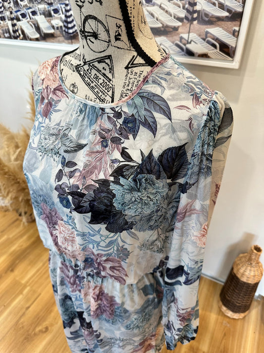 [SALE} Decjuba Dress 10 Pale Blue & Florals