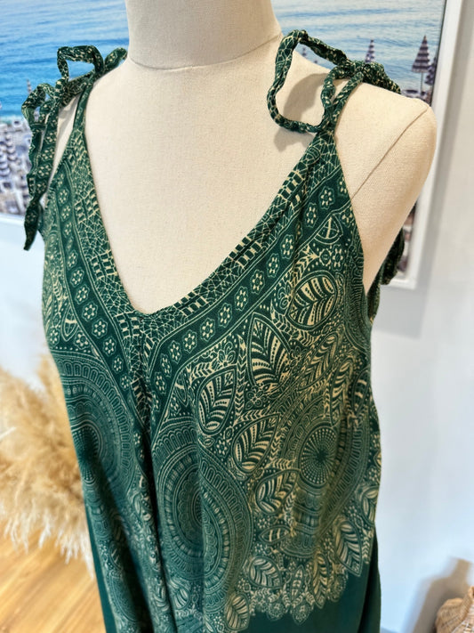 Boho Jumpsuit One Size Green and beige