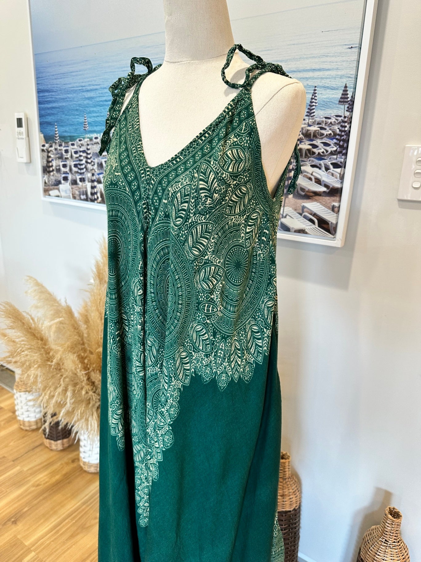 Boho Jumpsuit One Size Green and beige