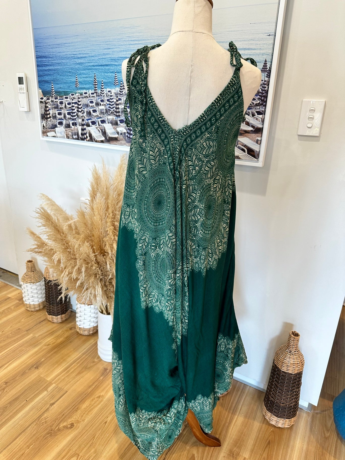 Boho Jumpsuit One Size Green and beige