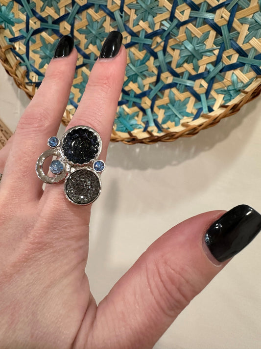 Cocktail Ring - Blue & Silver tones