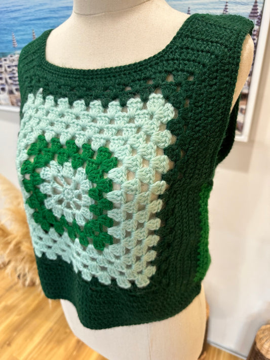 Ghanda Top Medium / Large Green and White