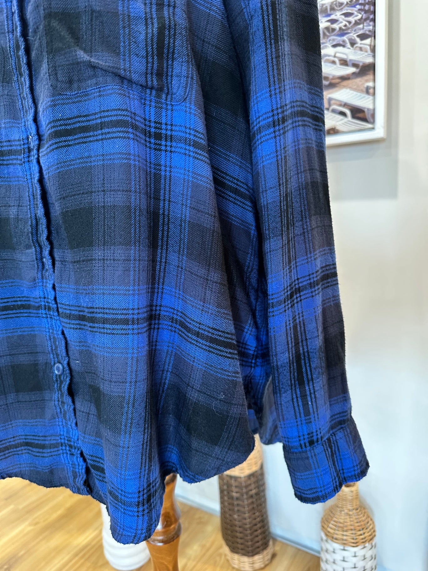 American Outfitters - Flannel Shirt - Medium Blue and black