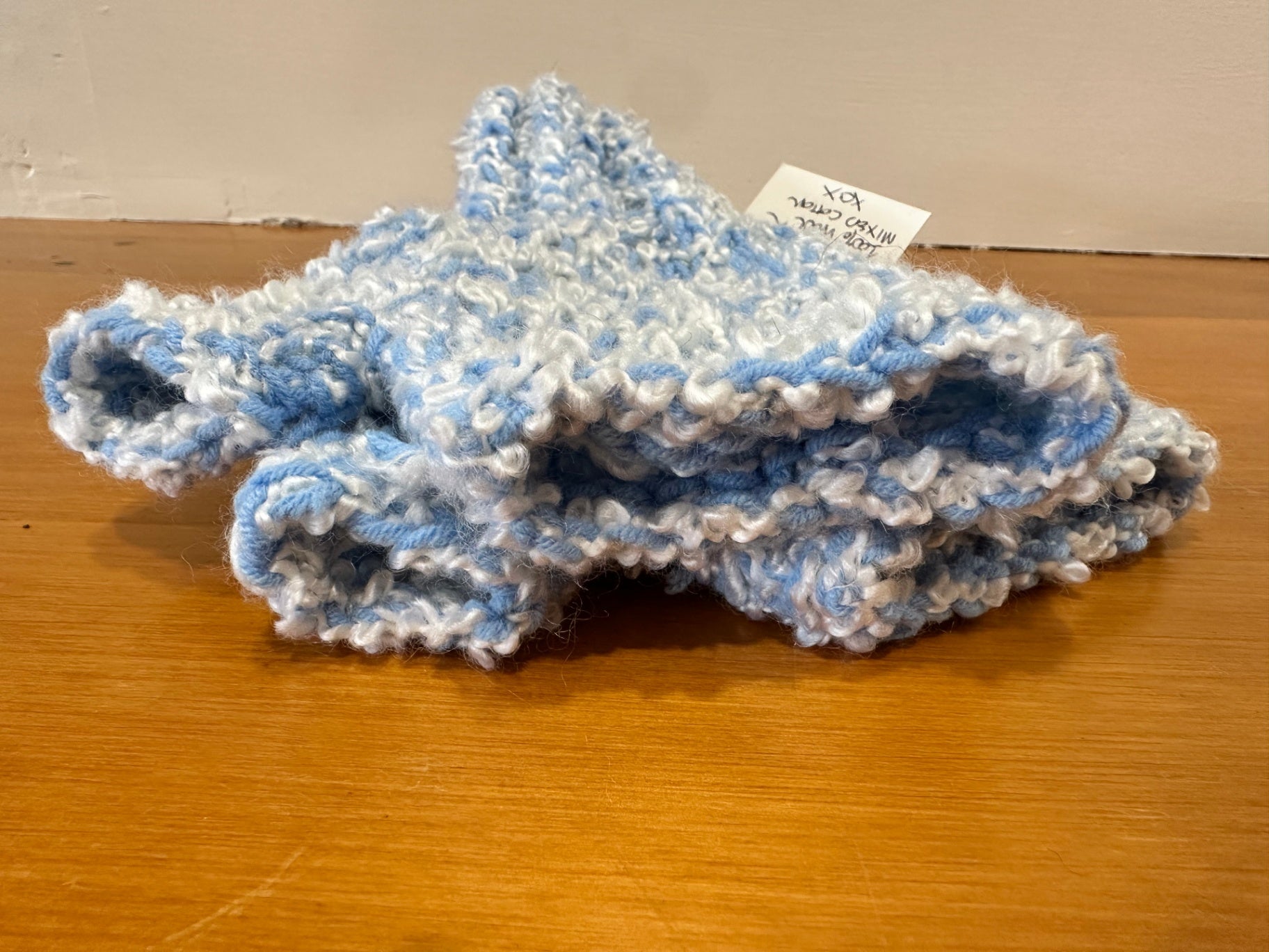 Handmade in New Brighton - Mittens - Pale Blue and White