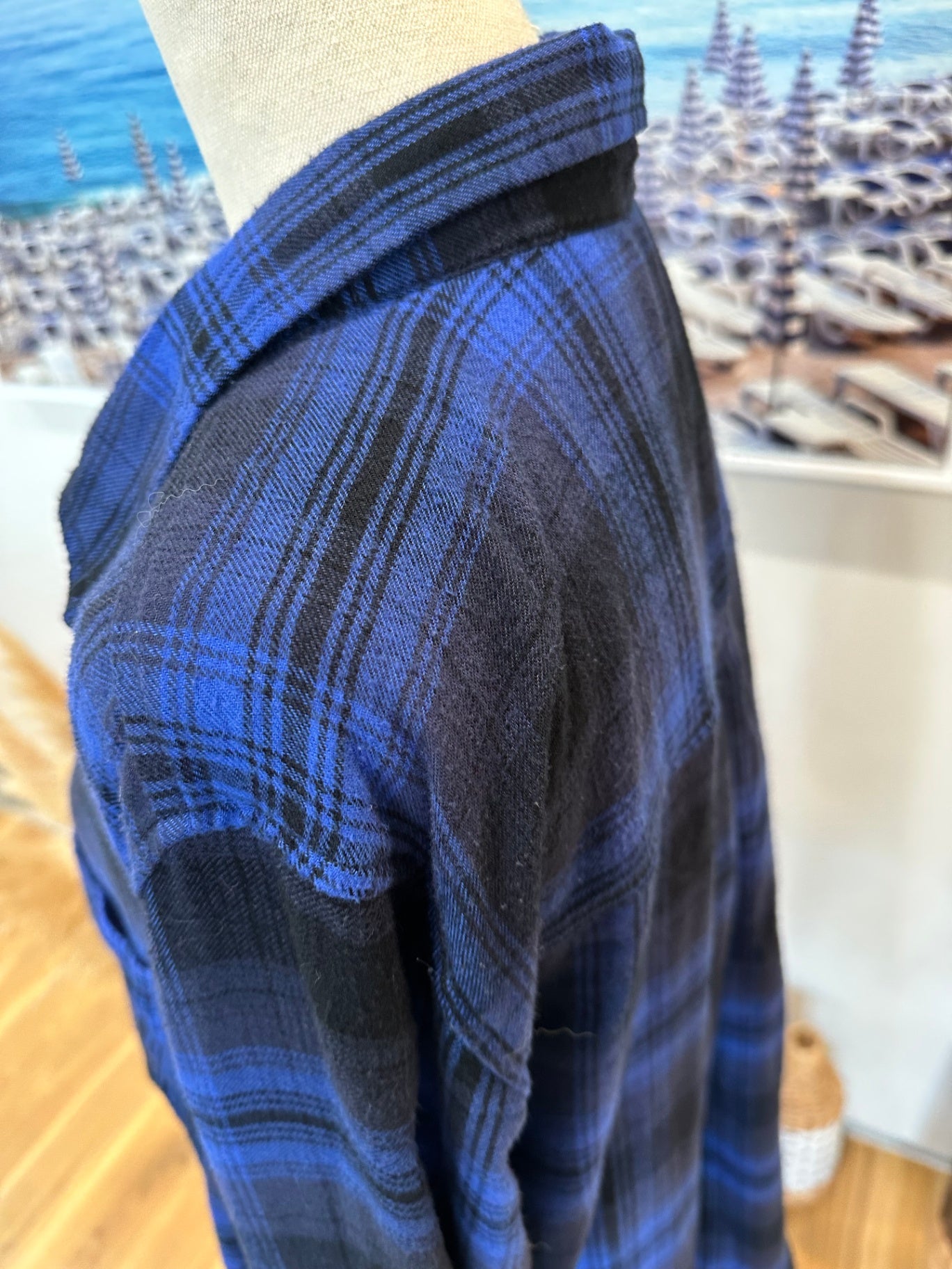 American Outfitters - Flannel Shirt - Medium Blue and black