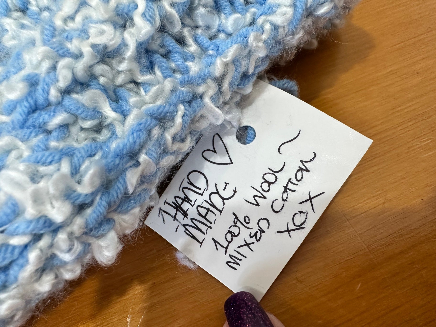 Handmade in New Brighton - Mittens - Pale Blue and White