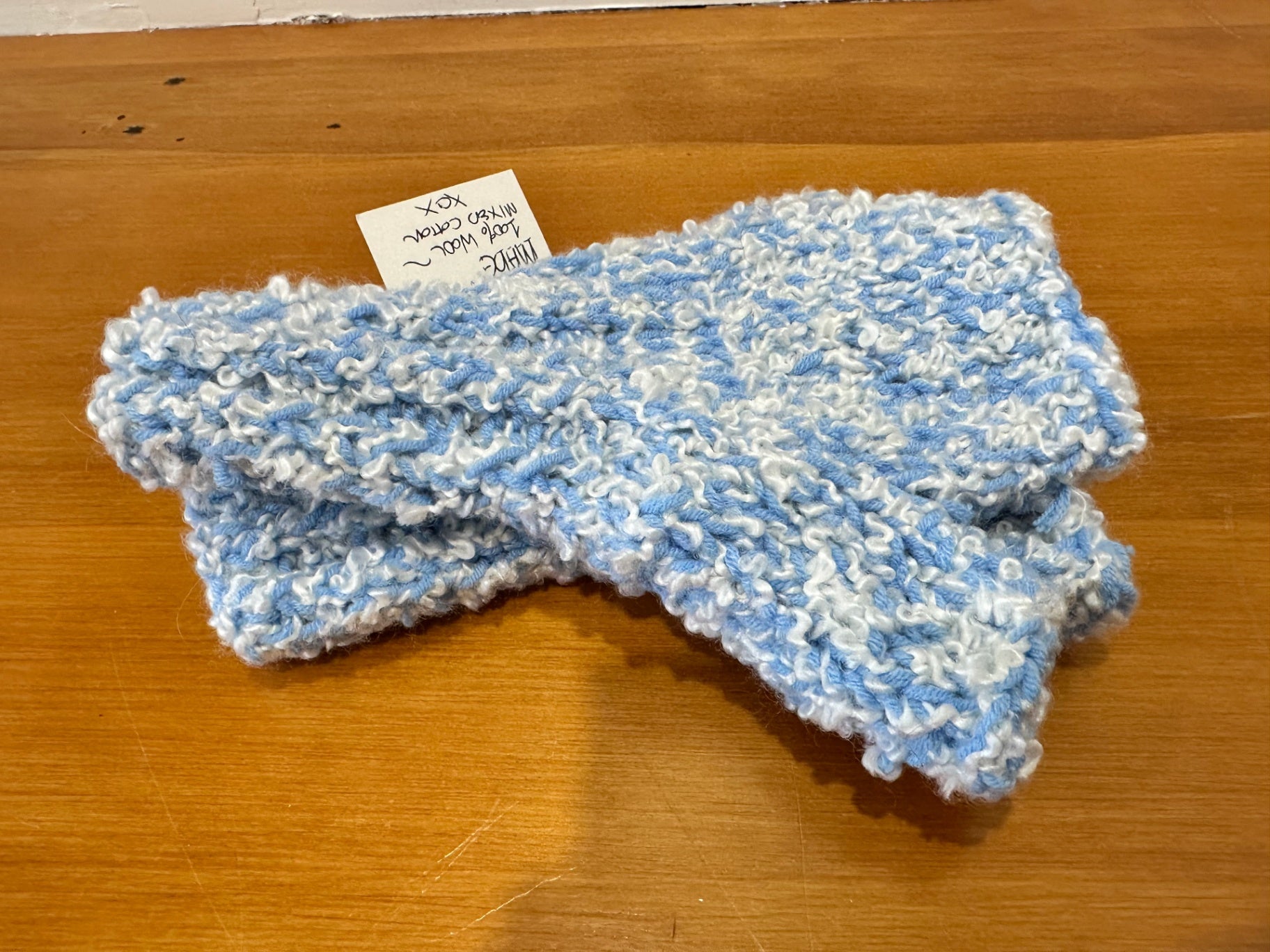 Handmade in New Brighton - Mittens - Pale Blue and White