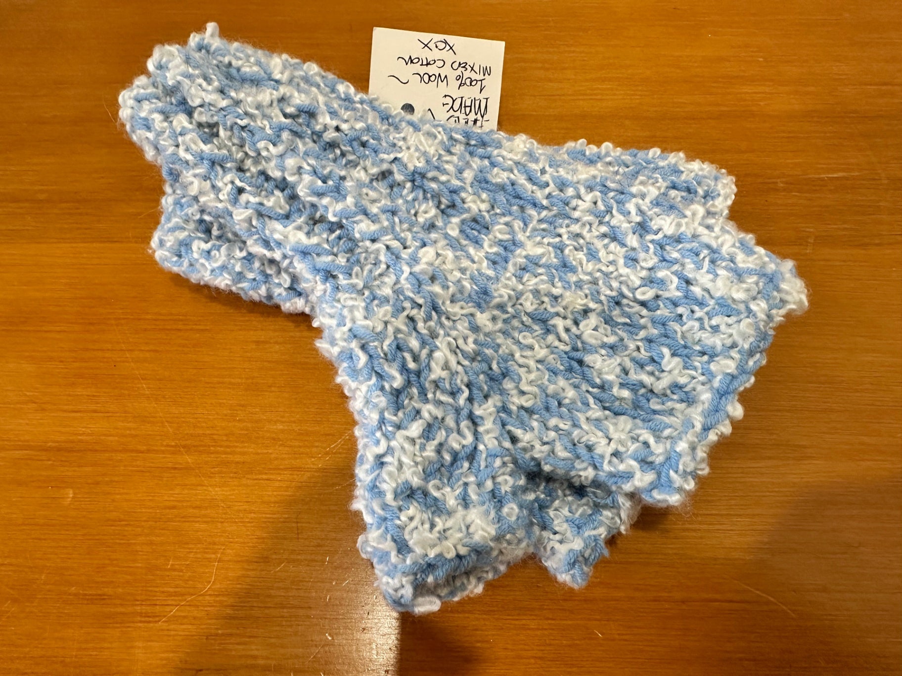 Handmade in New Brighton - Mittens - Pale Blue and White