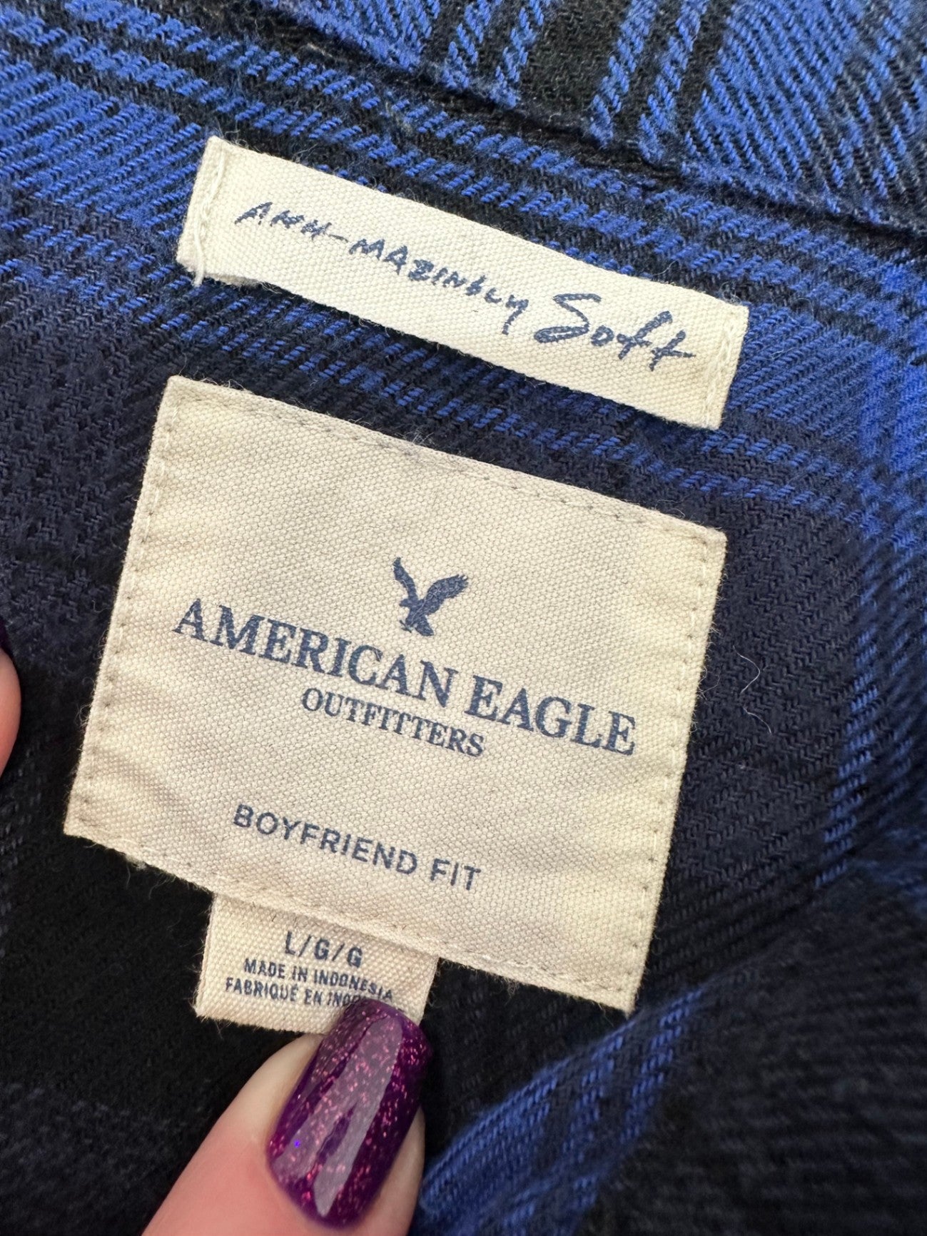 American Outfitters - Flannel Shirt - Medium Blue and black