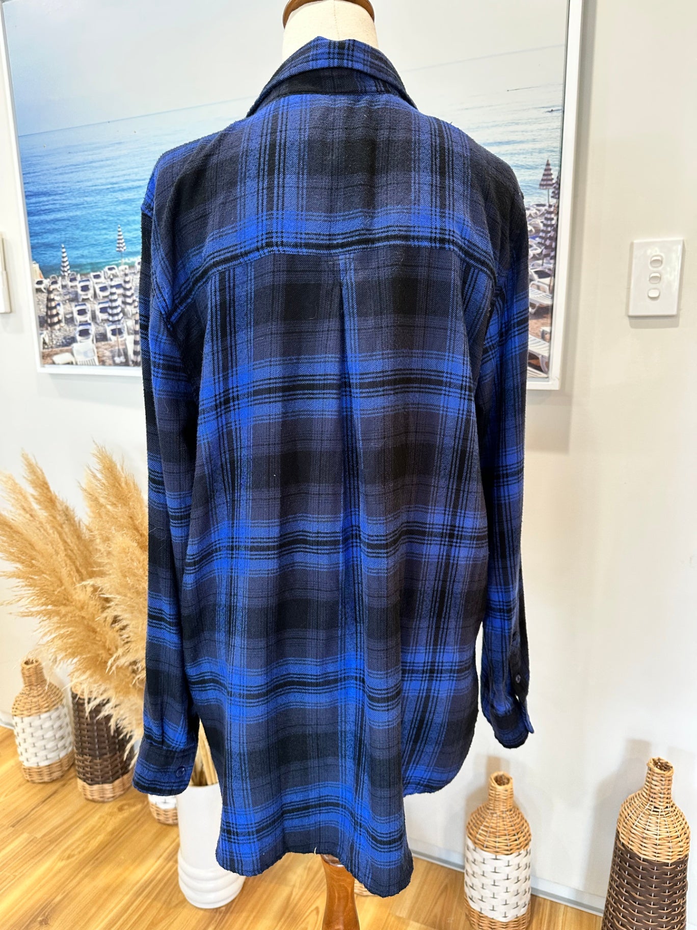 American Outfitters - Flannel Shirt - Medium Blue and black
