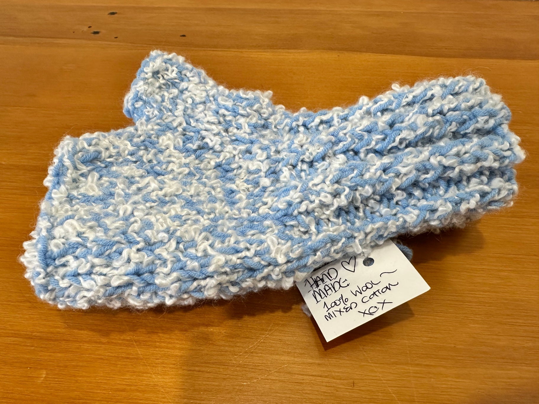 Handmade in New Brighton - Mittens - Pale Blue and White