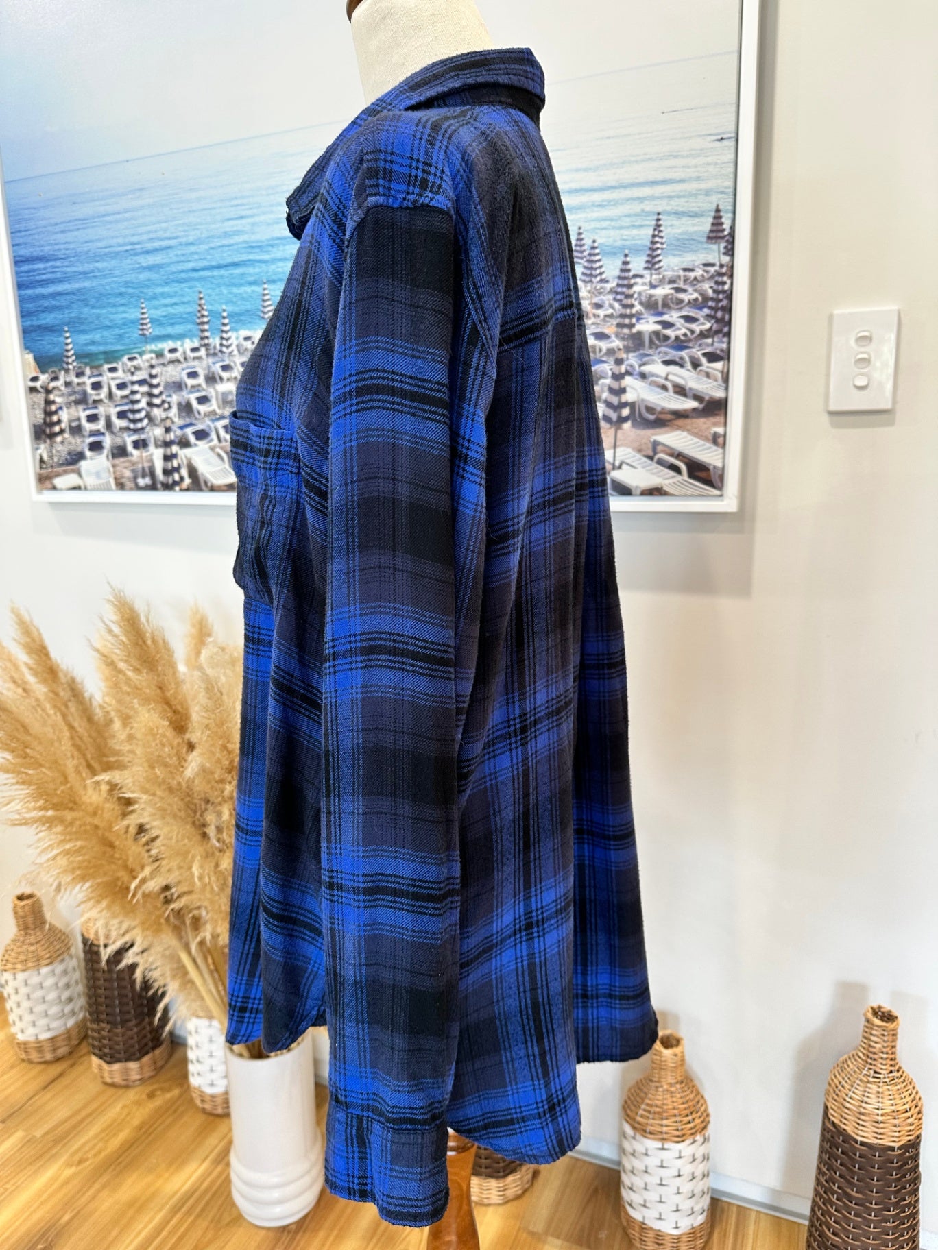 American Outfitters - Flannel Shirt - Medium Blue and black