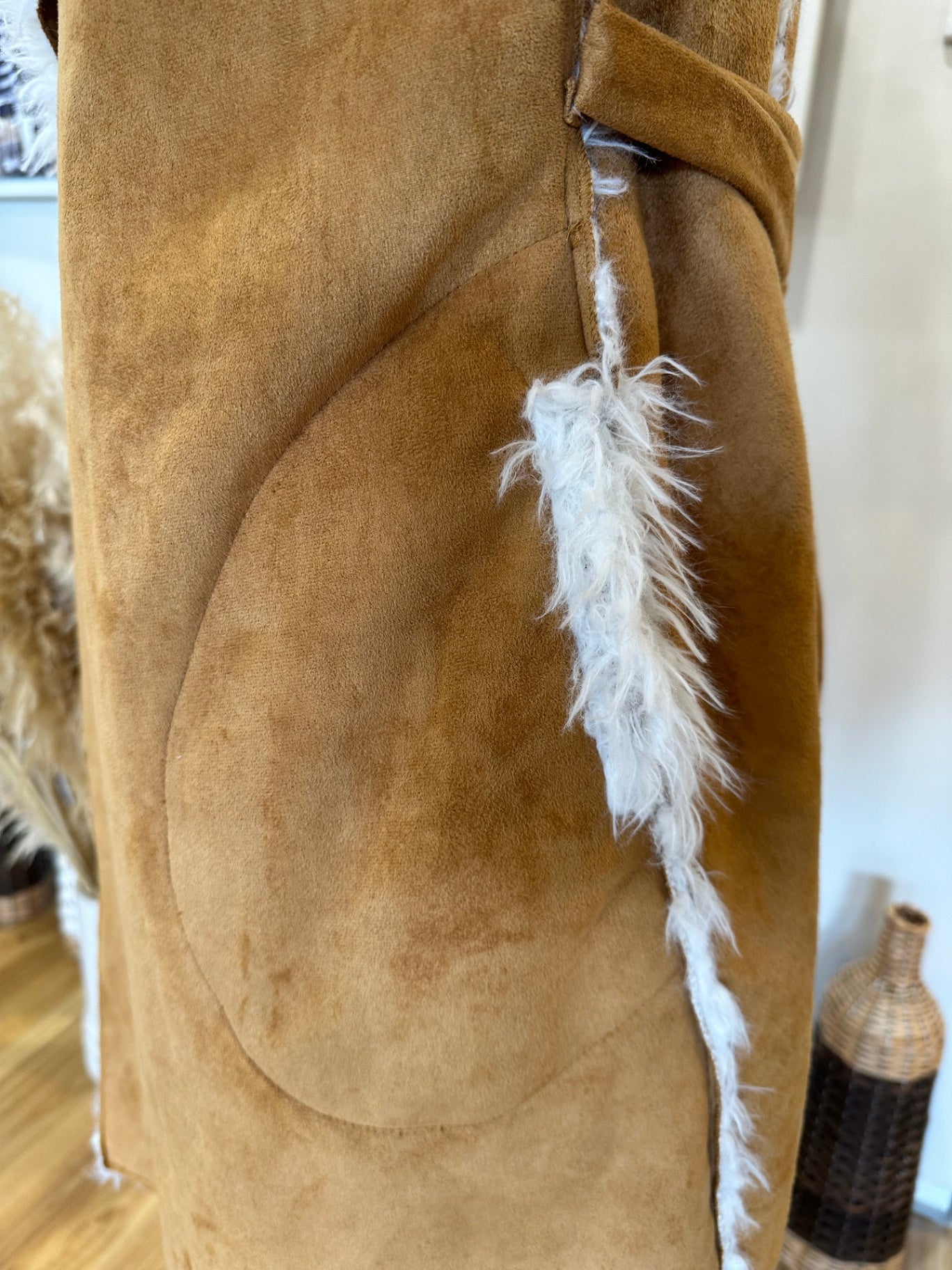 Some Days Lovin' - Sherpa Longline Vest - Small - Tan and White