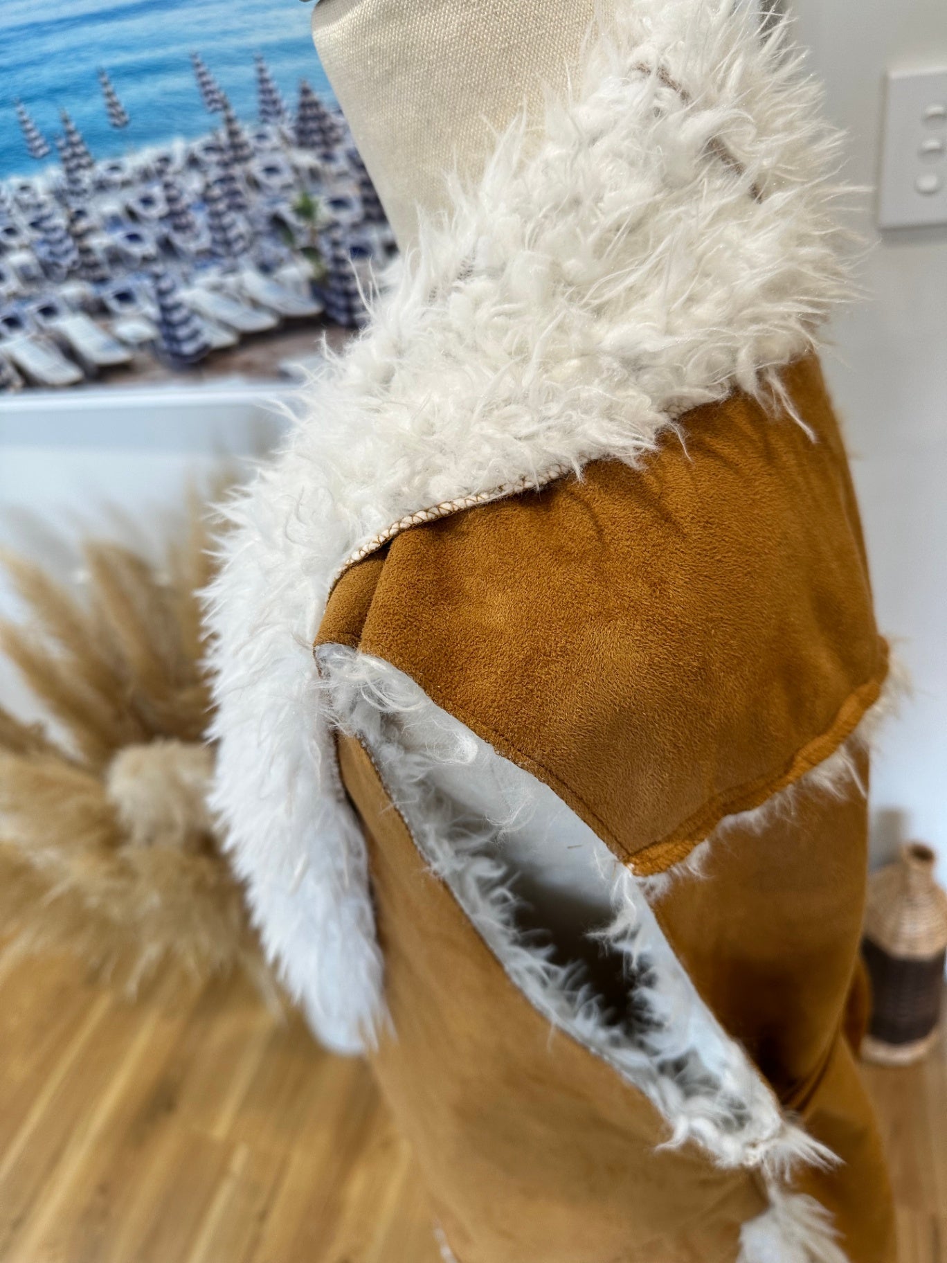 Some Days Lovin' - Sherpa Longline Vest - Small - Tan and White