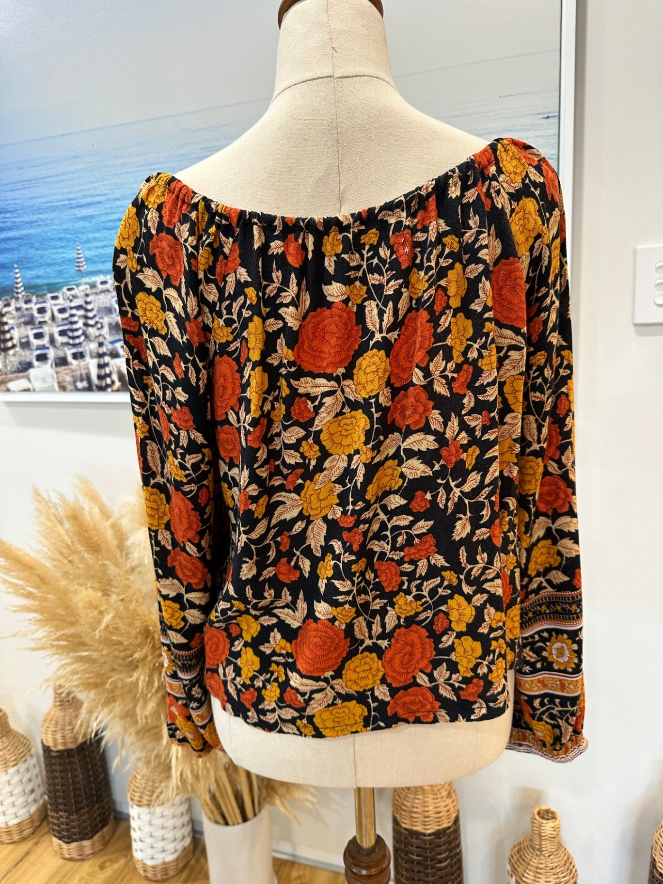 Arnhem - Blouse - Size 10 - Black, yellow, orange, beige