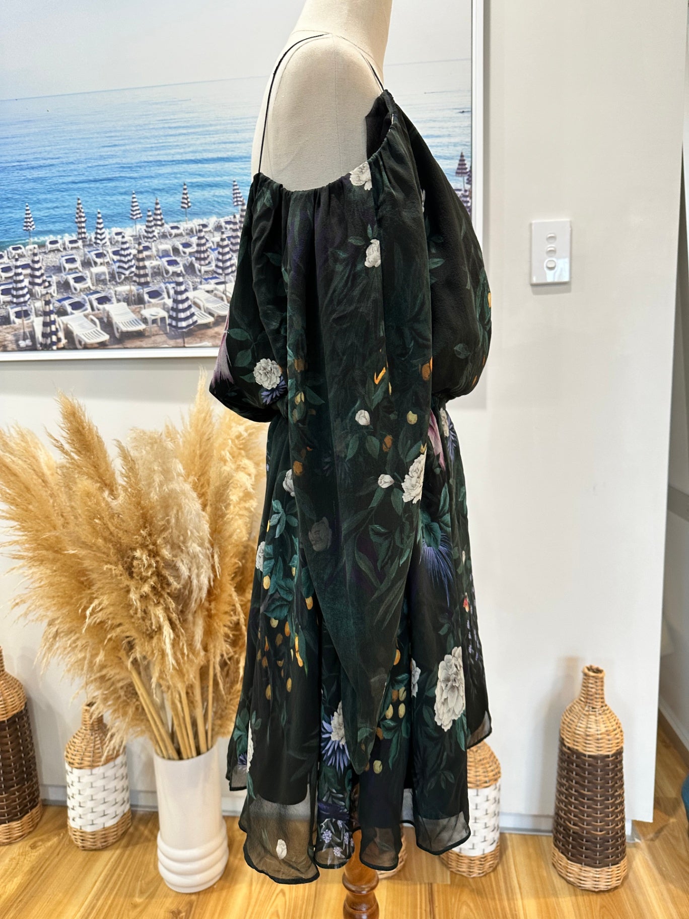 Camilla + Marc - Dress - Size 10 - Black with floral pattern