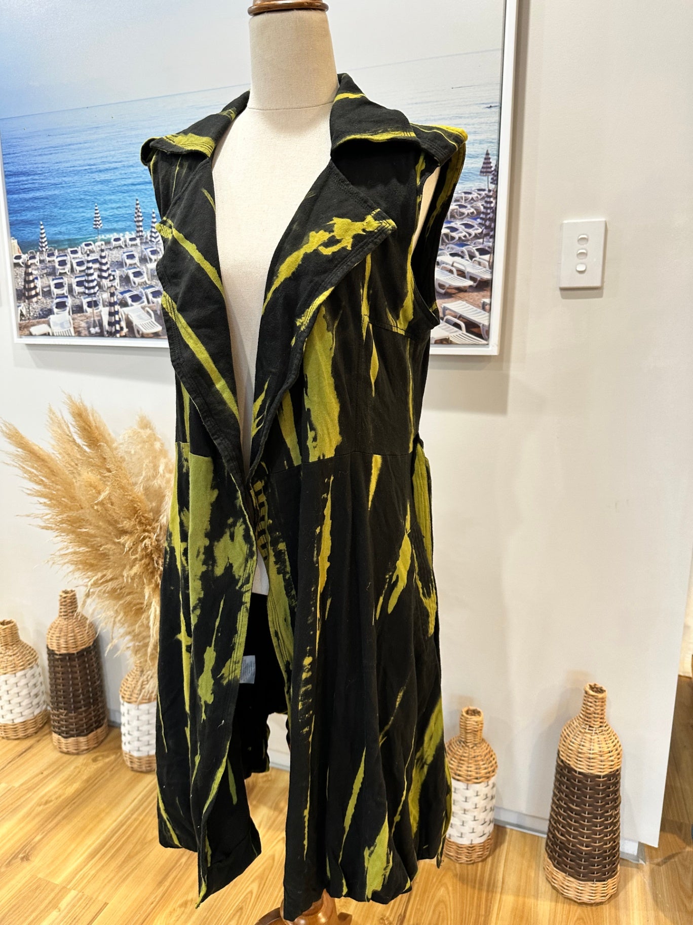At Em Girl - Vest - Size 10 - Black and Green 'tie dye' style
