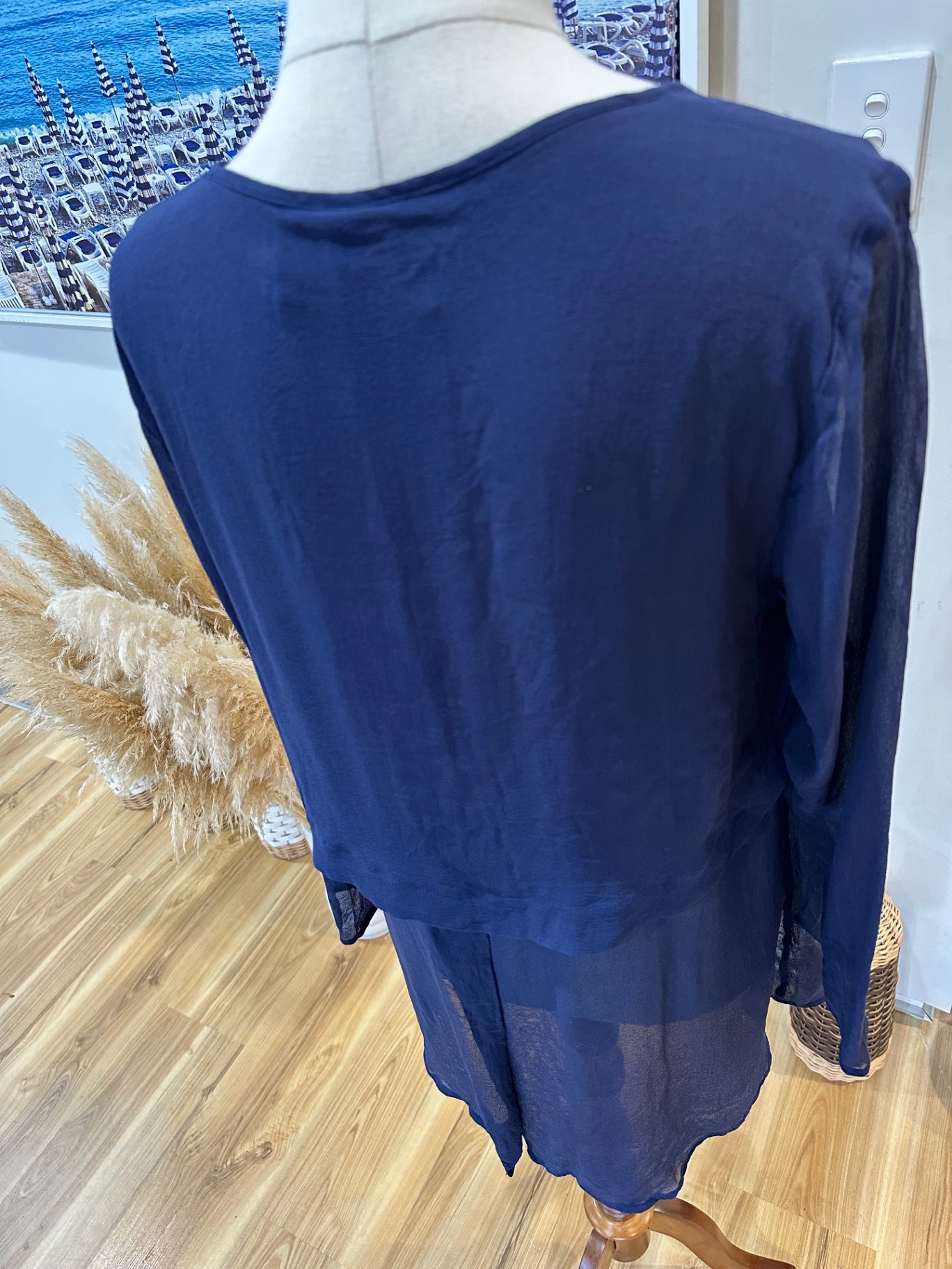 Andrea Moore - Top - Size - 12 Navy Blue - 100% silk