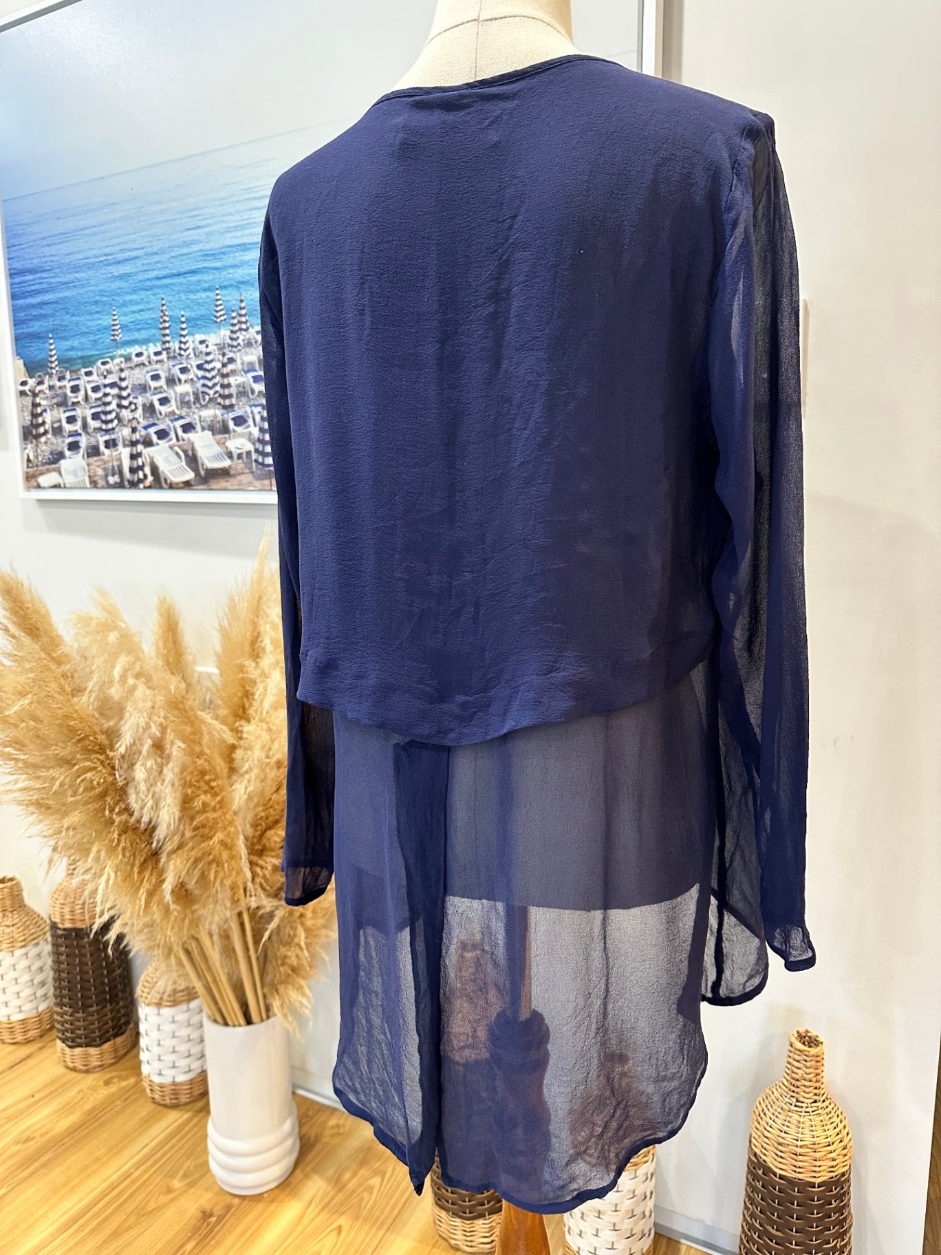 Andrea Moore - Top - Size - 12 Navy Blue - 100% silk