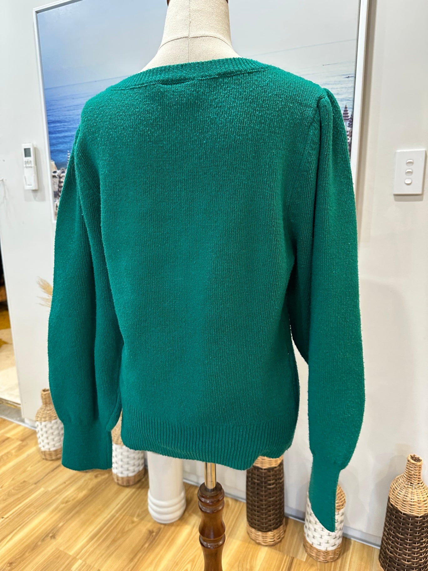 City Chic - Green Jumper with Balloon Sleeves - Size 14