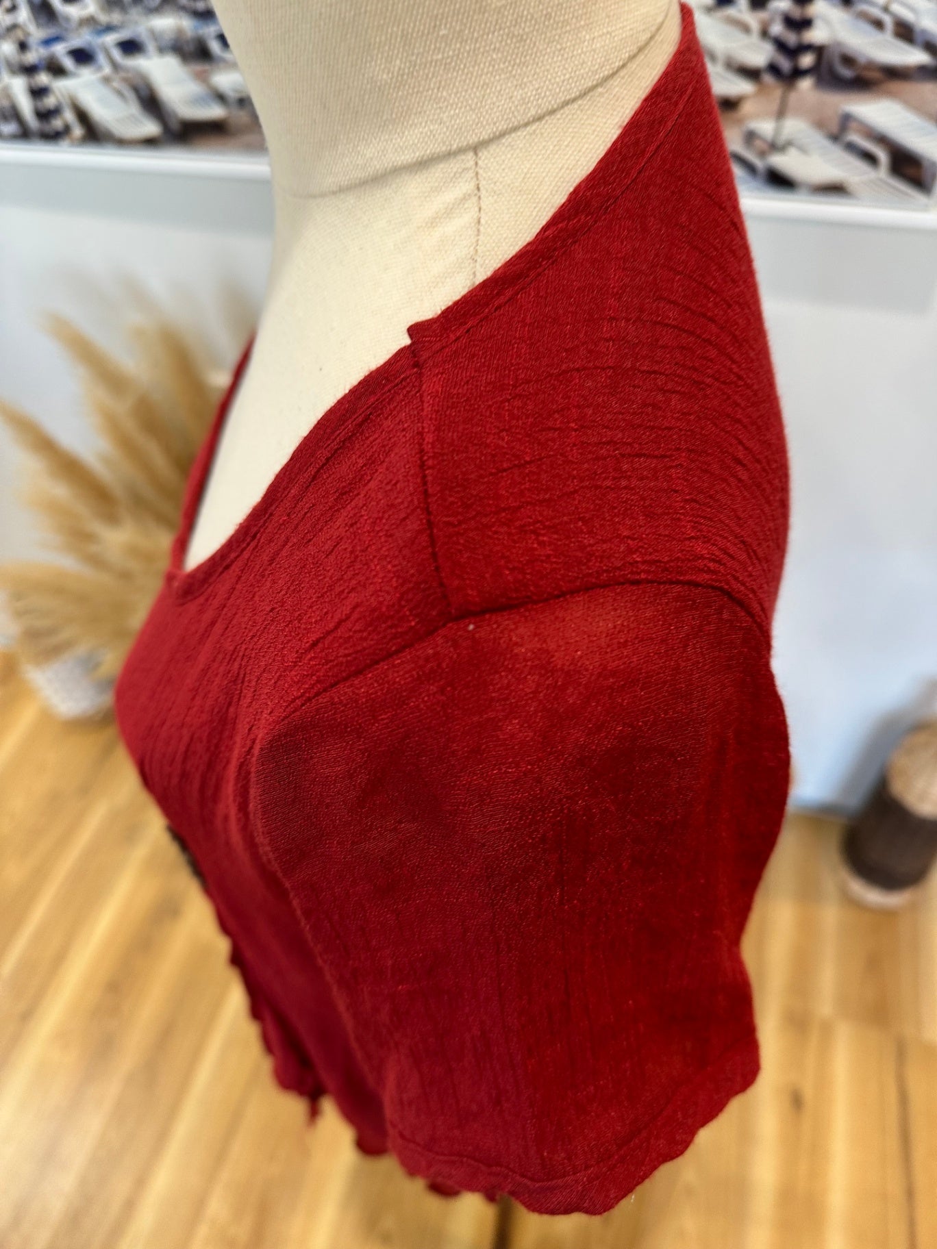 Blouse - Red - 50% Silk + 50% Cotton