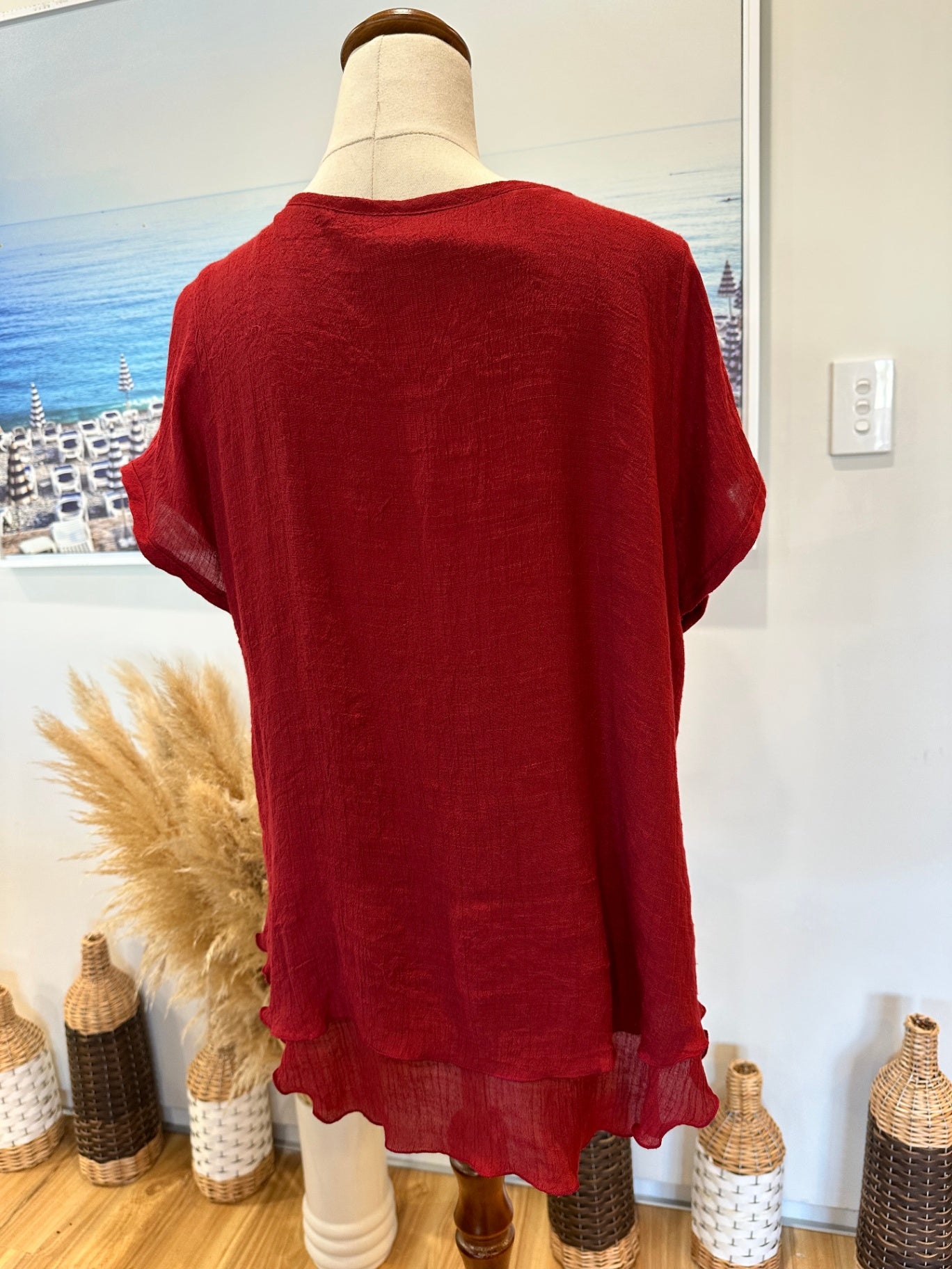 Blouse - Red - 50% Silk + 50% Cotton