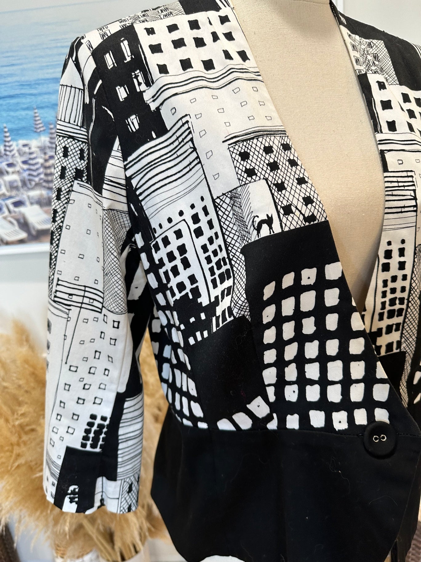 Lifespace Blazer - 3/4 sleeves - Size 14 - Black and White - Some staining at collar
