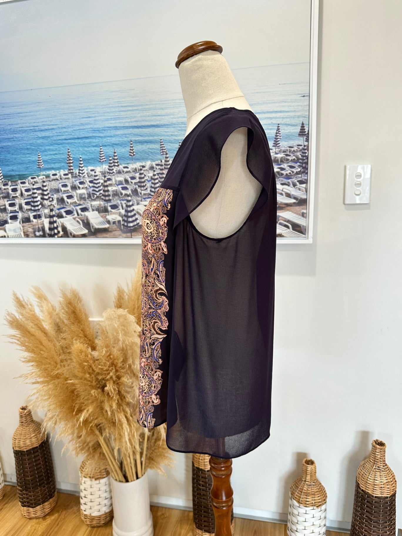 Forever New Blouse - Size 10 - Purple & Beige Boho