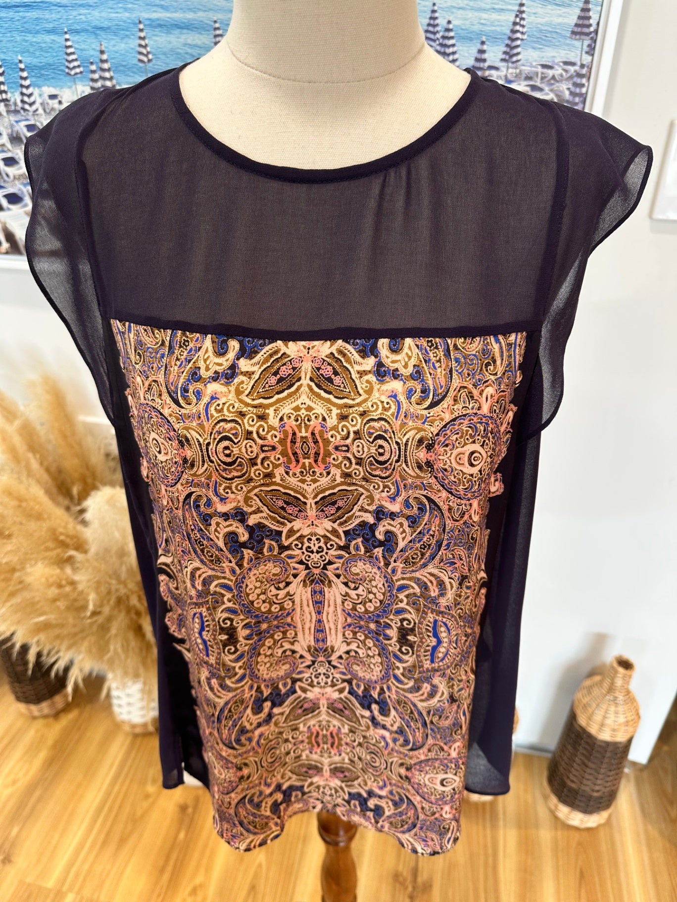 Forever New Blouse - Size 10 - Purple & Beige Boho