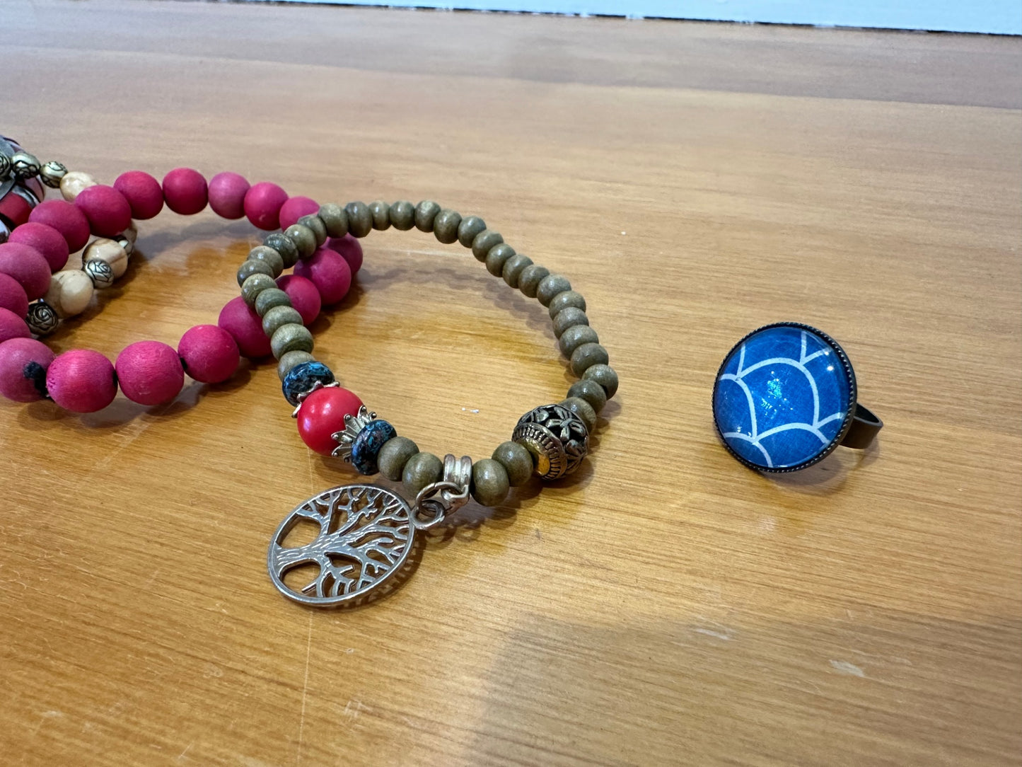 Bracelet set with cocktail ring - Red & Blues
