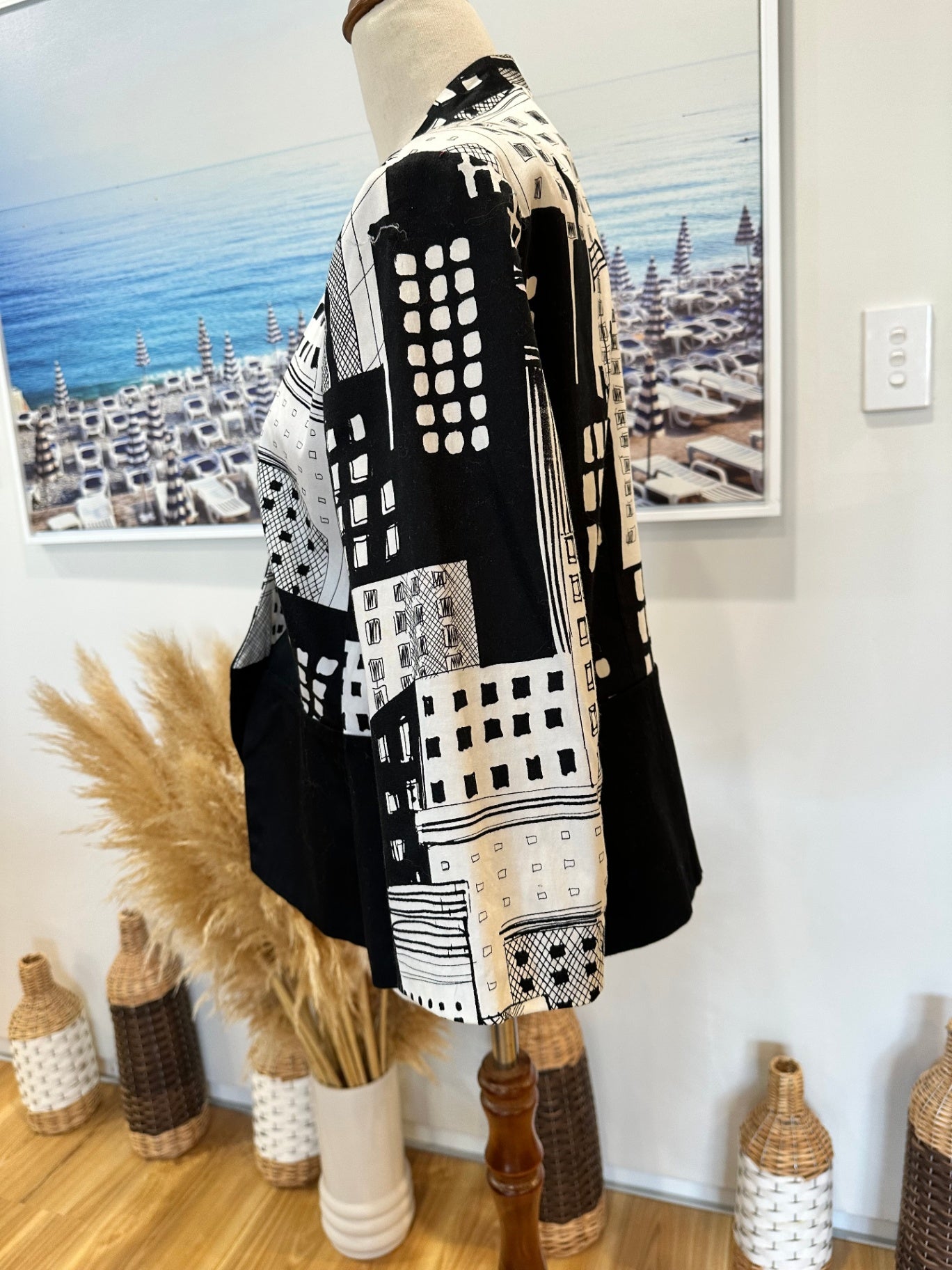 Lifespace Blazer - 3/4 sleeves - Size 14 - Black and White - Some staining at collar