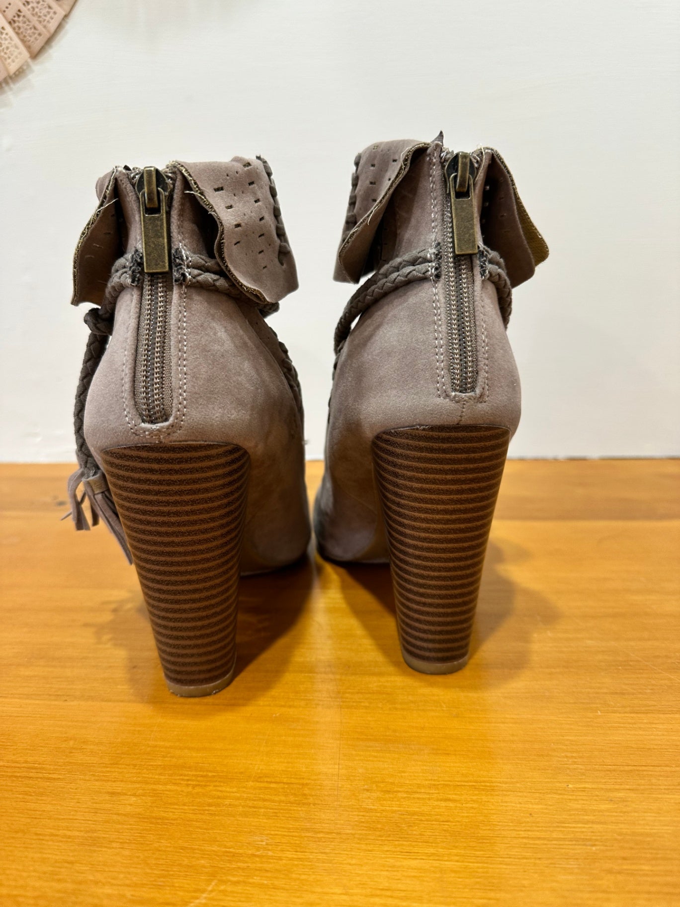 Bamboo - Ankle Boots with Peep Toe - Size 37 - Beige / Taupe