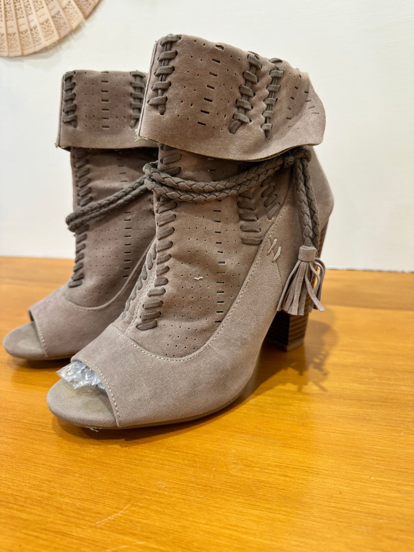 Bamboo - Ankle Boots with Peep Toe - Size 37 - Beige / Taupe