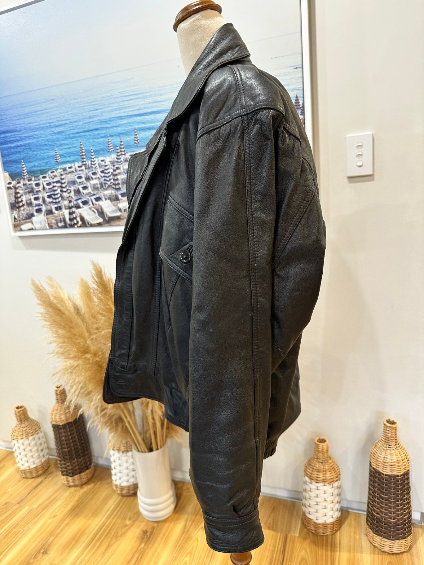 Leather Jacket - Black - Size Large