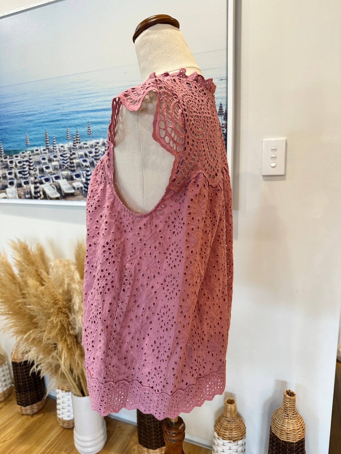Decjuba - Lace Blouse - Size Small - Blush Pink