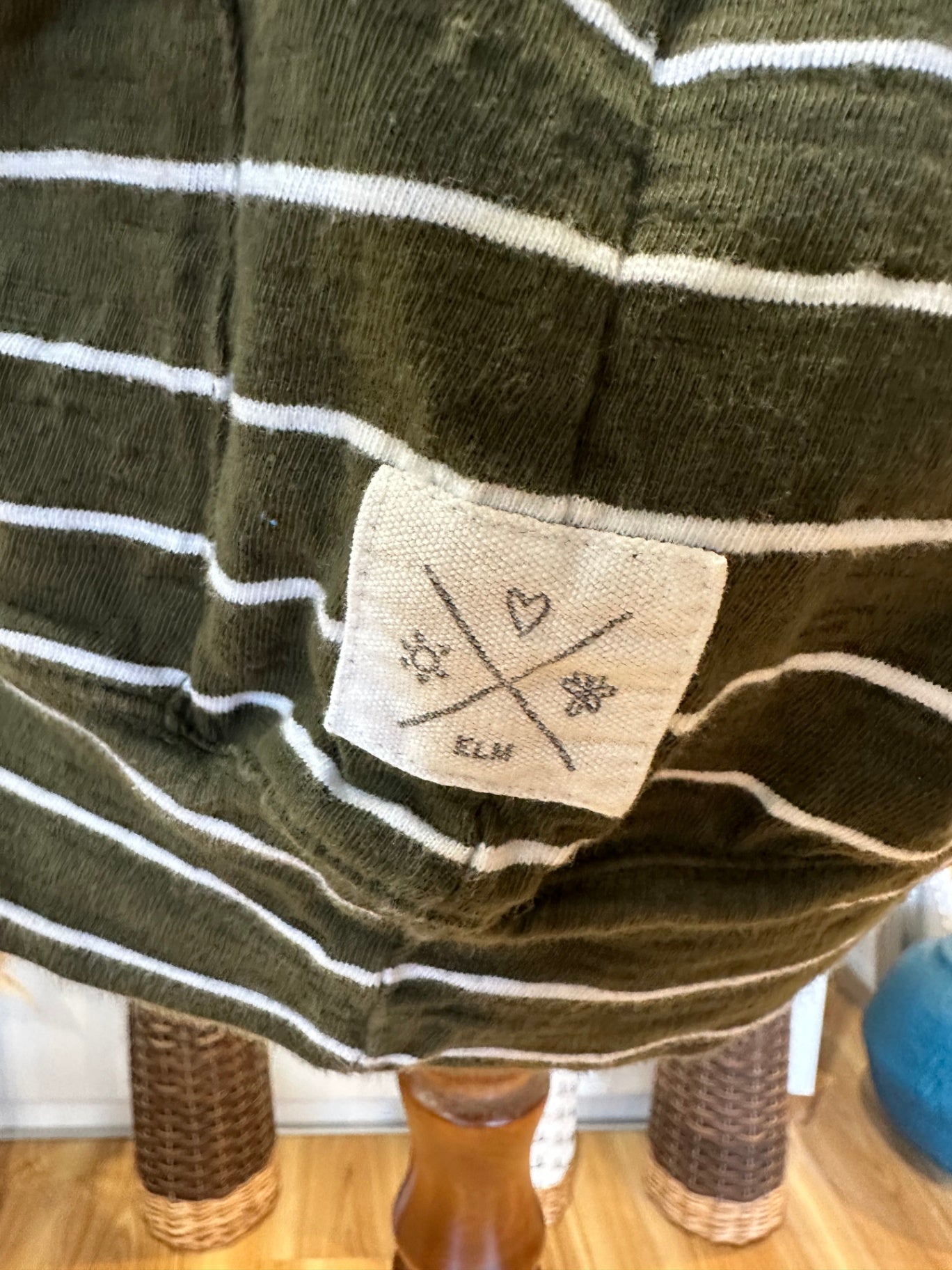 Elm Living - T-Shirt - Size 8 - Olive Green with White Stripes