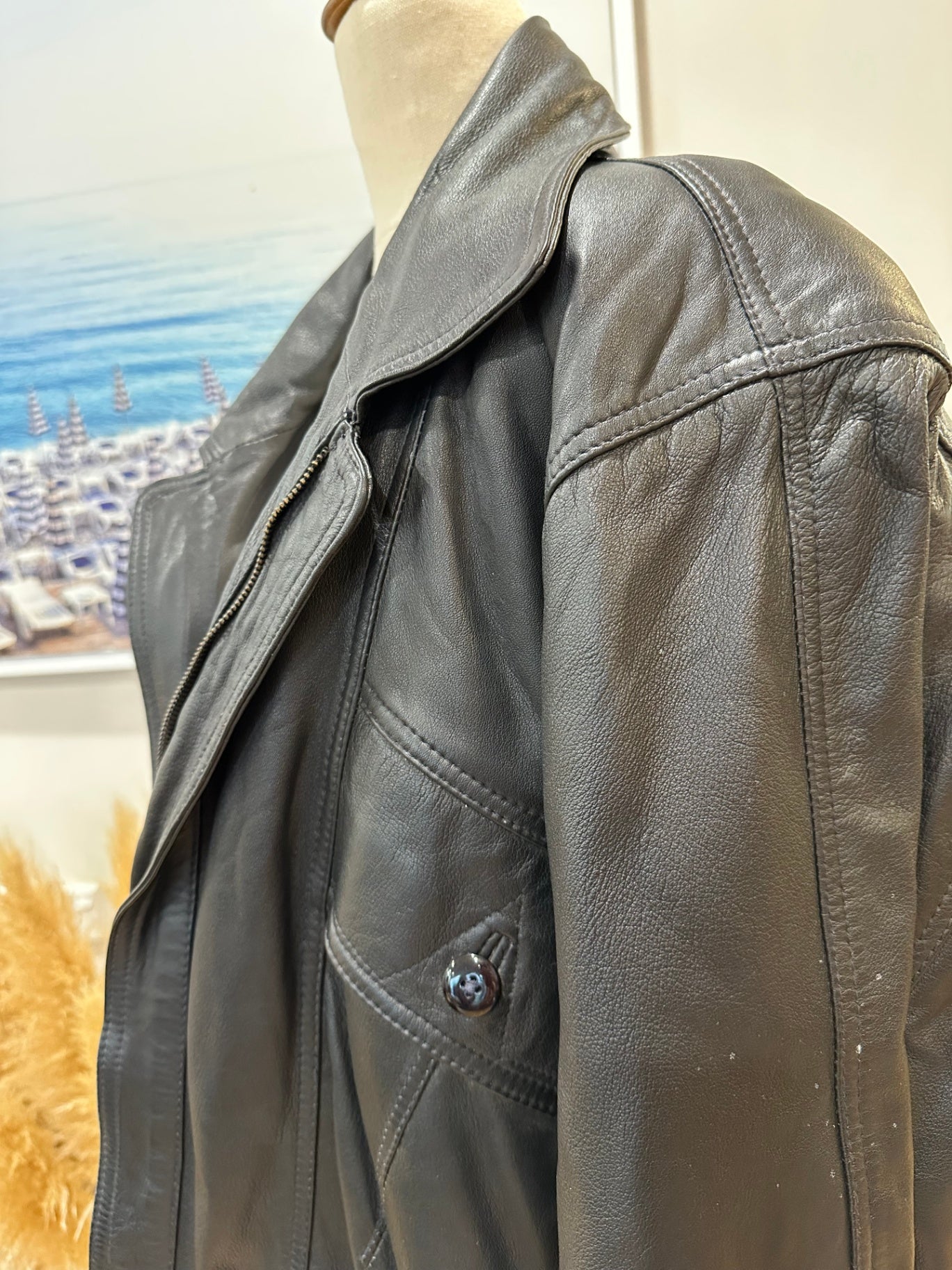 Leather Jacket - Black - Size Large