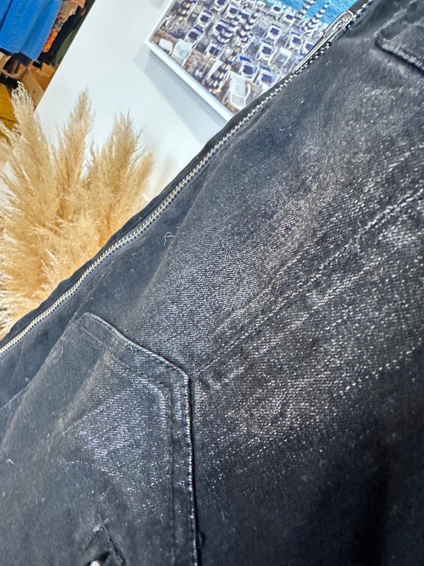 ETC - Denim Jacket - Size Small - Black w floral feature