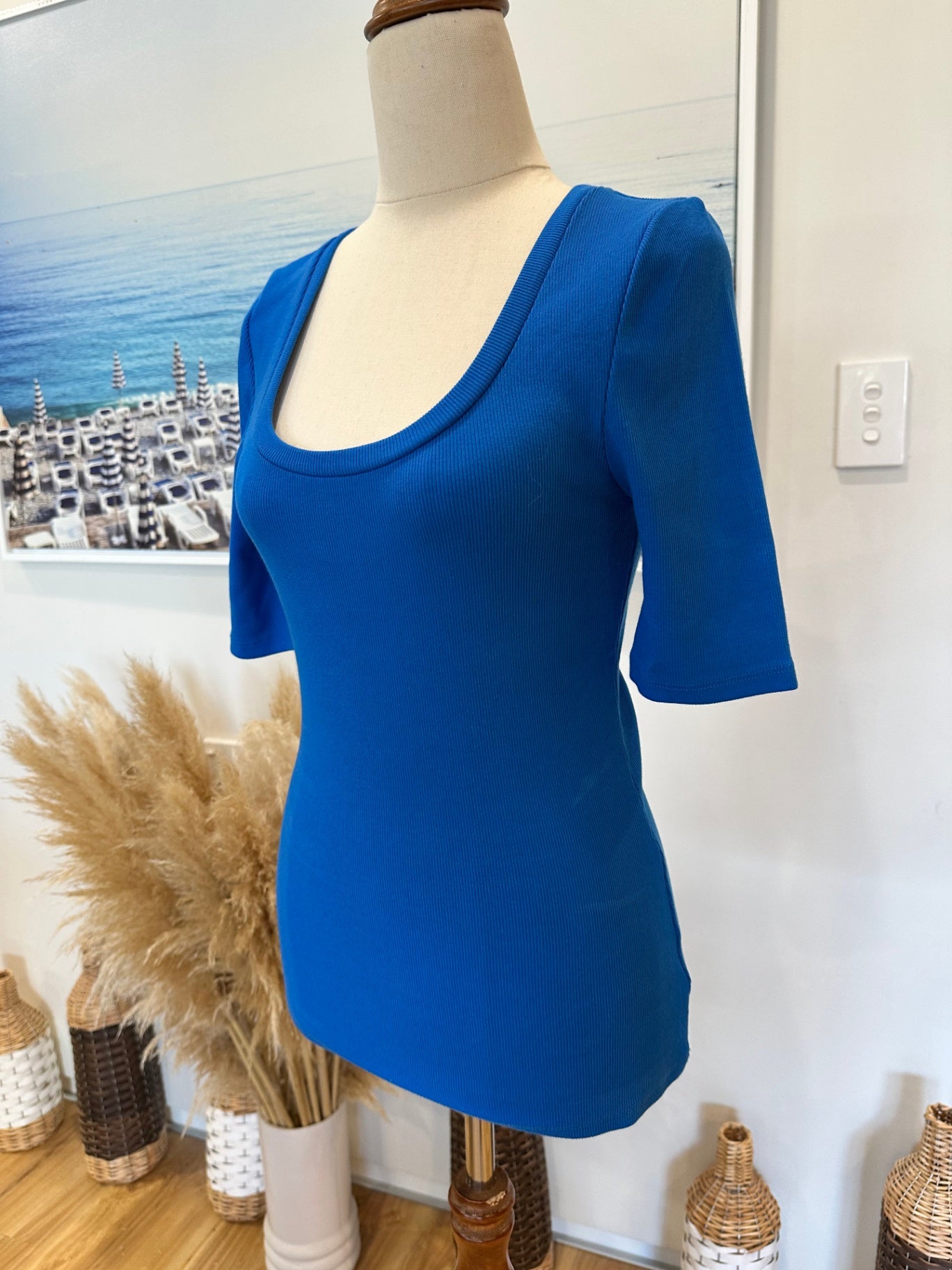 Decjuba - Ribbed T-Shirt - Extra Small - Blue - NEW