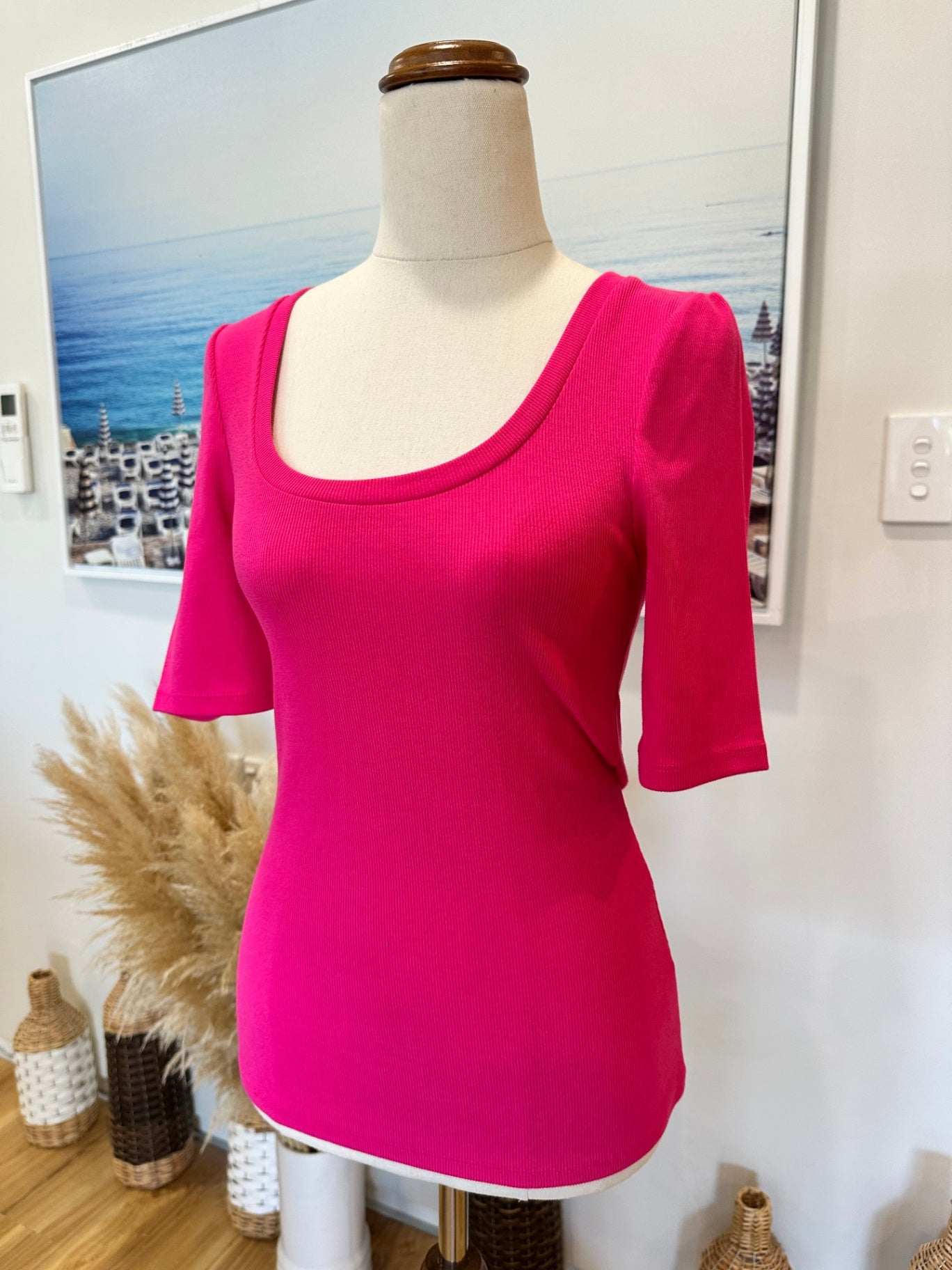Decjuba - Ribbed T-Shirt - Extra Small - Hot Pink