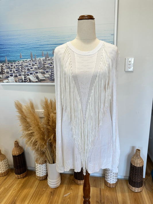 Long Lost - Textured Bohemian Jumper - Size 12 - Cream