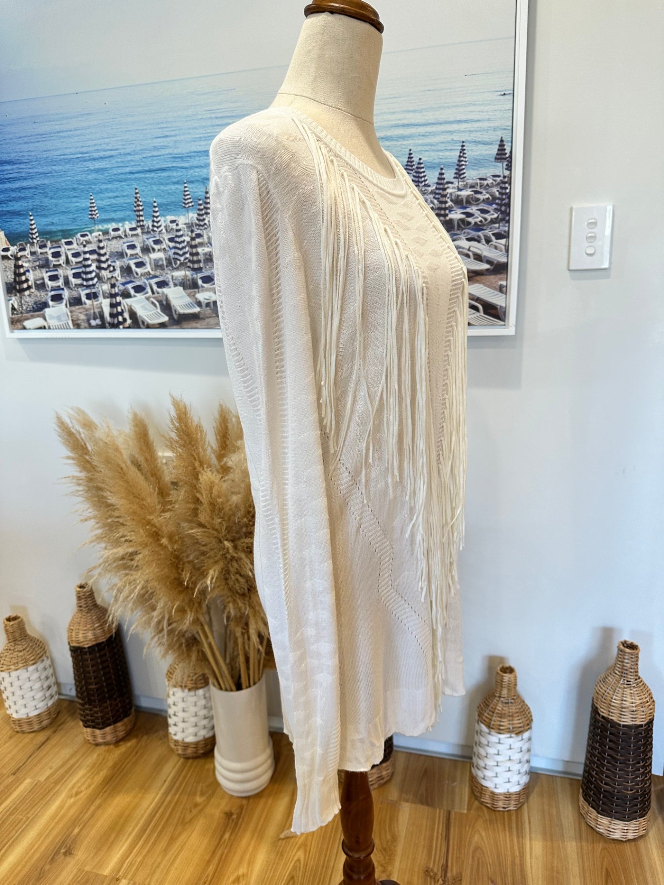Long Lost - Textured Bohemian Jumper - Size 12 - Cream