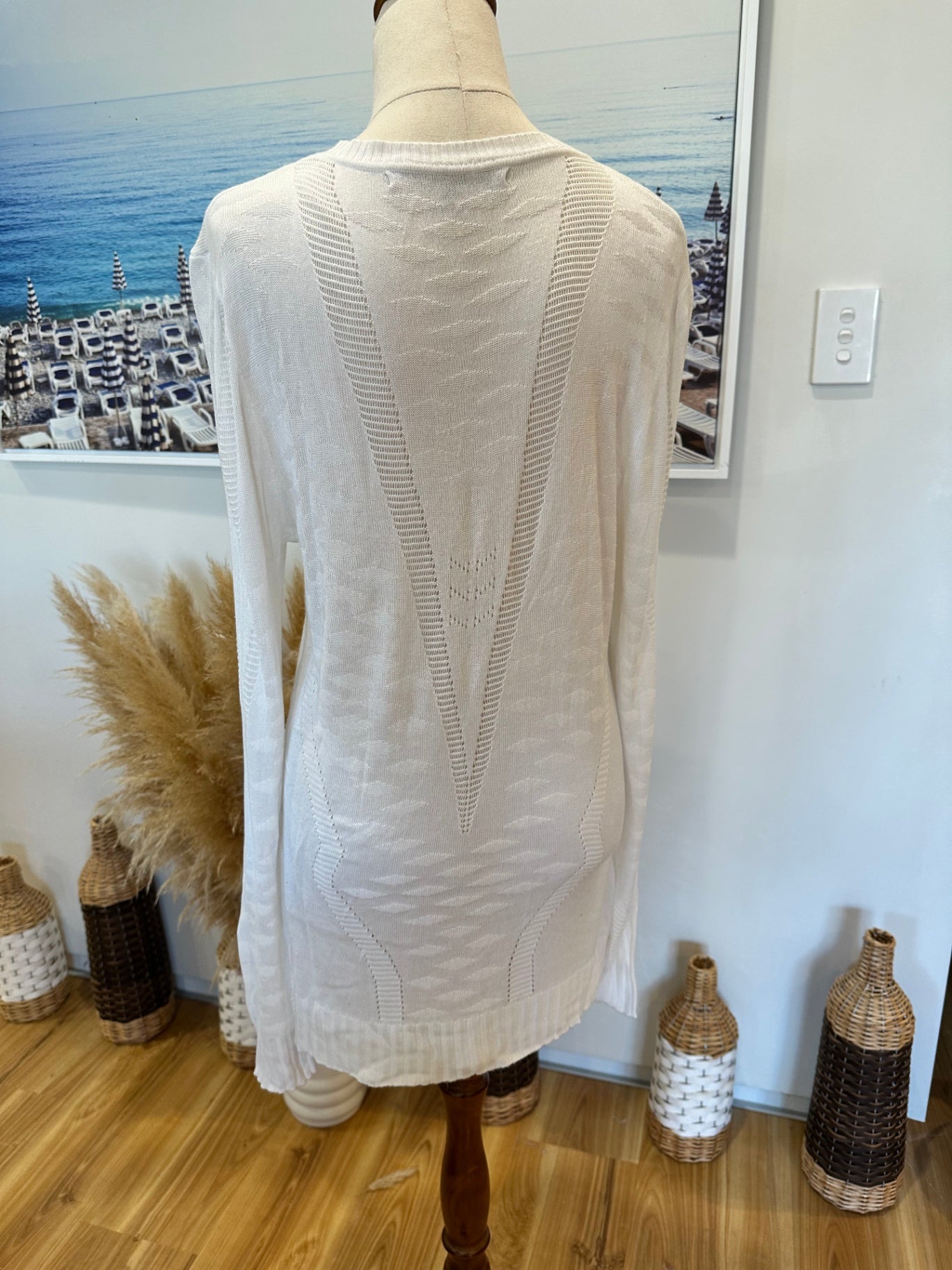 Long Lost - Textured Bohemian Jumper - Size 12 - Cream