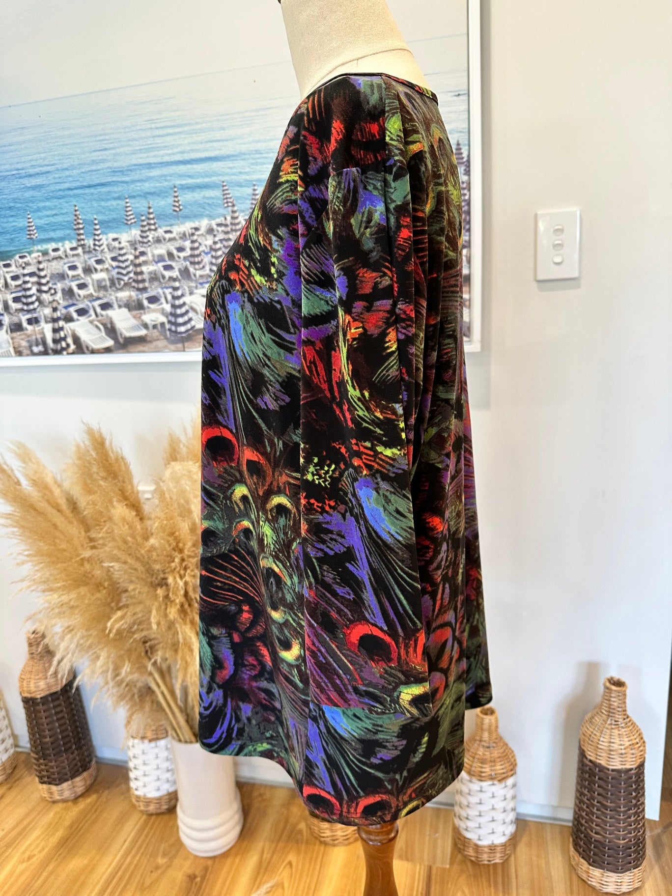Charcoal - Peacock Inspired Top - Size 18 - Made in New Zealand