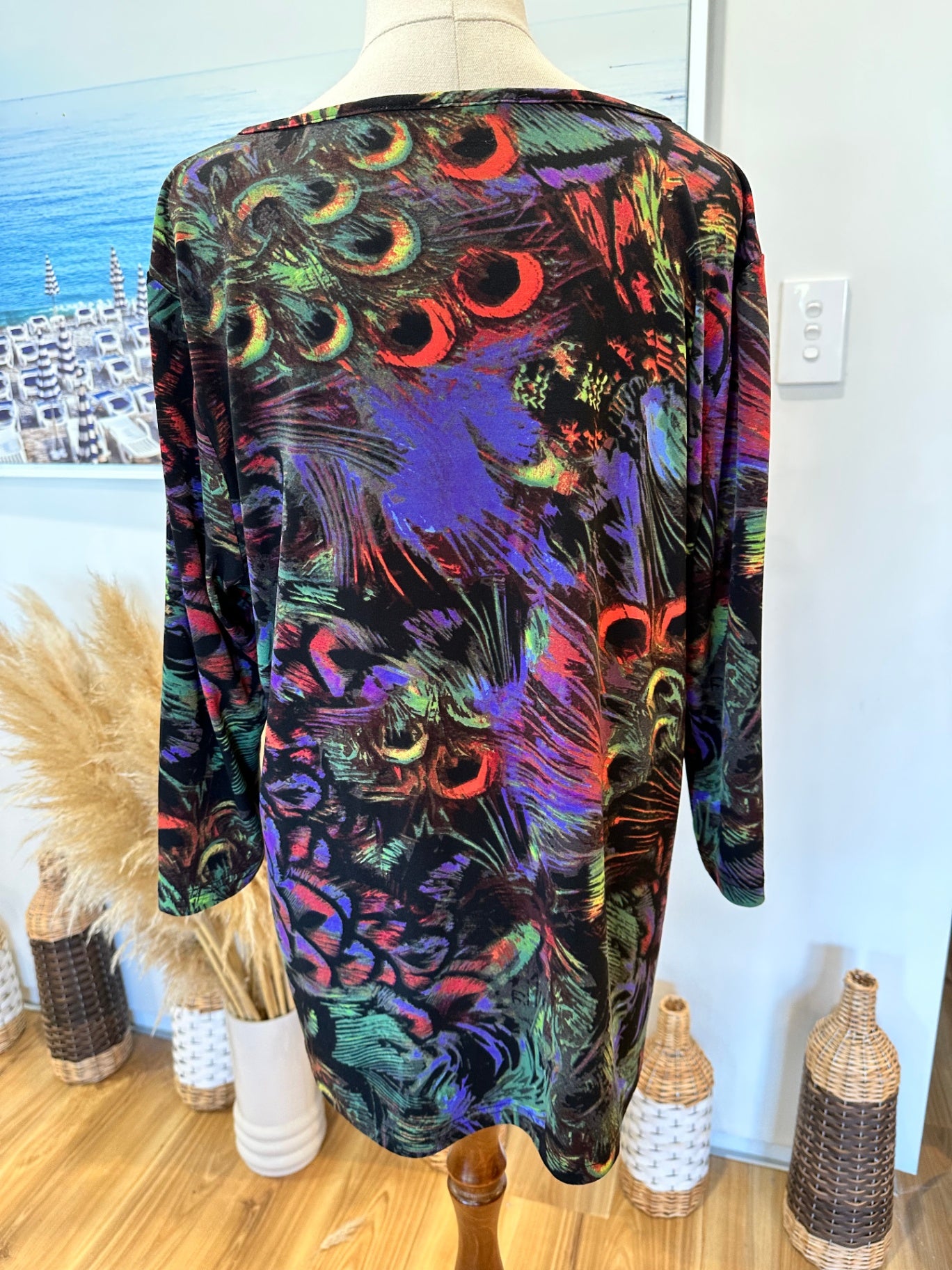Charcoal - Peacock Inspired Top - Size 18 - Made in New Zealand