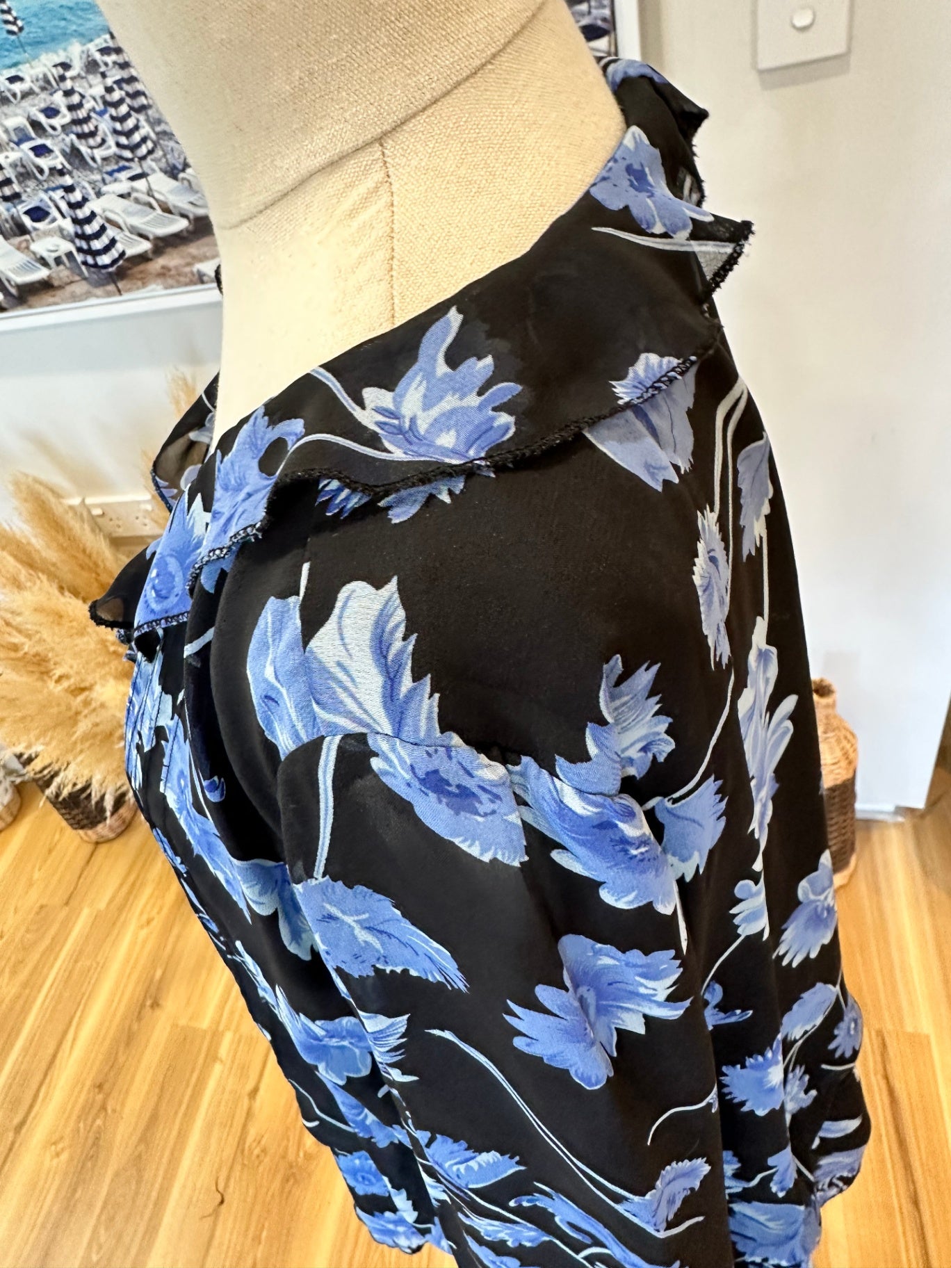 Black & Blue Floral Blouse - Size 20