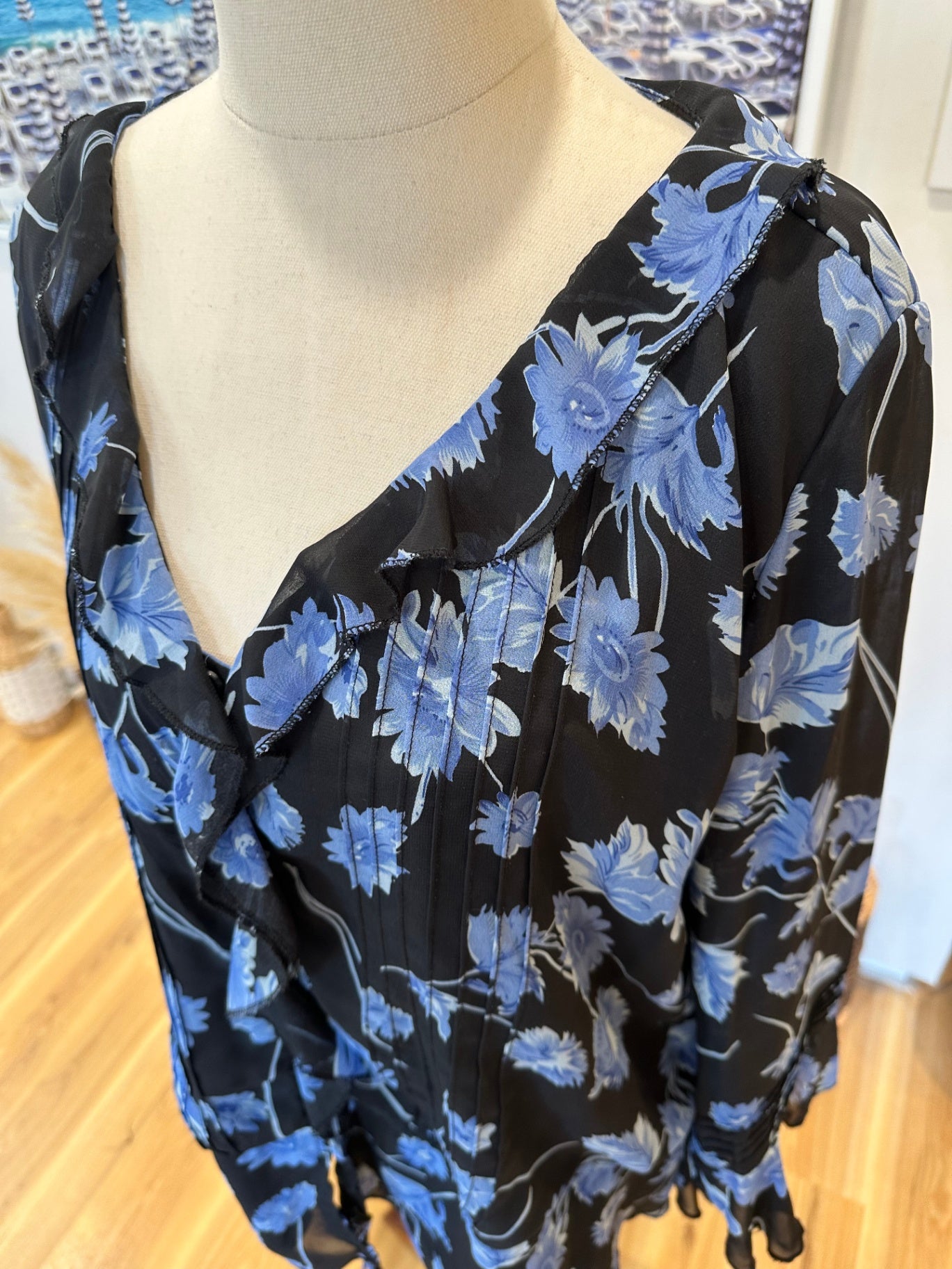 Black & Blue Floral Blouse - Size 20