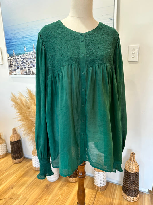 MAX - Bohemian Blouse - Emerald Green - Size 18 - 100% Organic Cotton