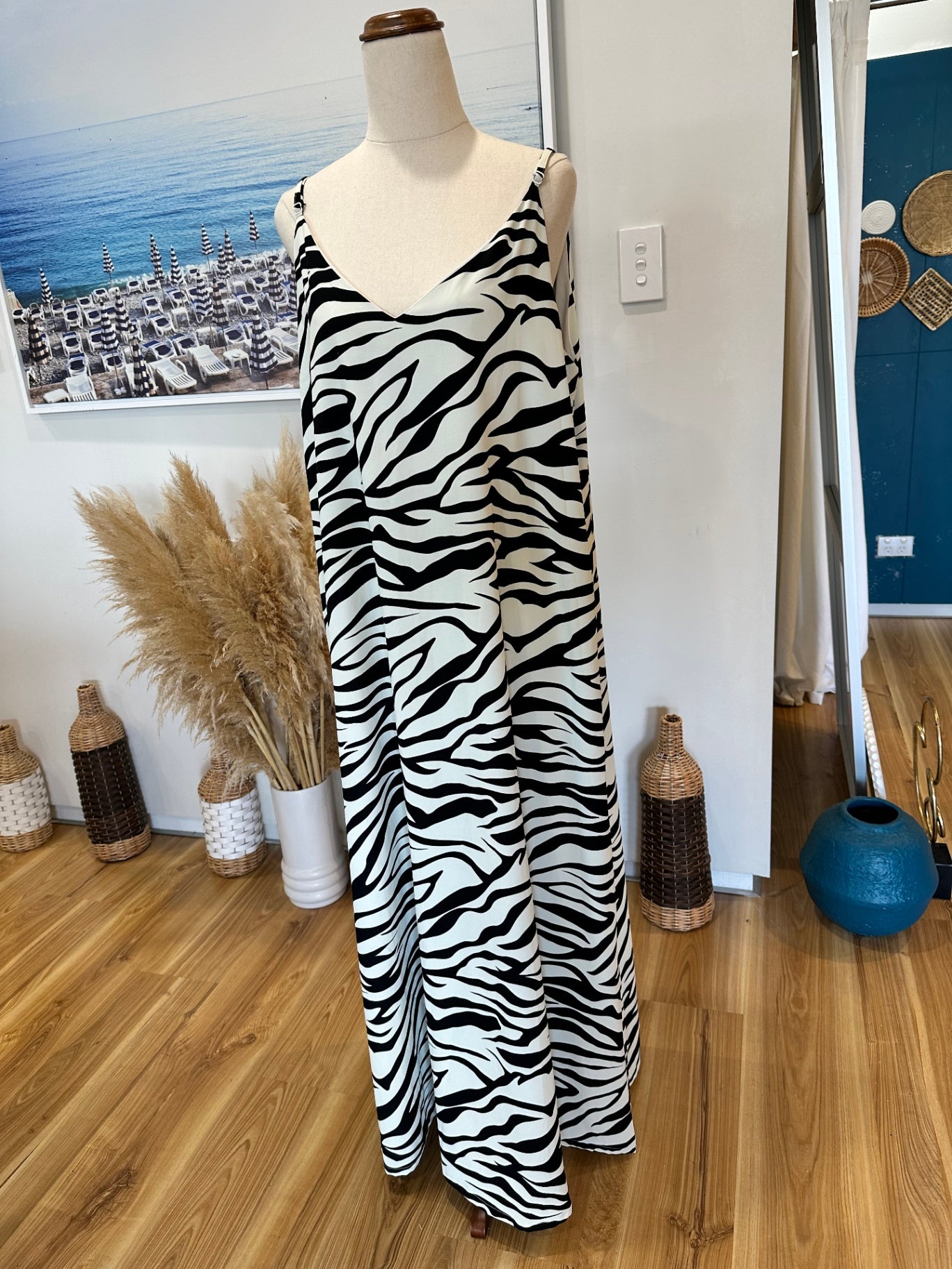 Charlo Dress - Size 14 - Black and White Zebra Print